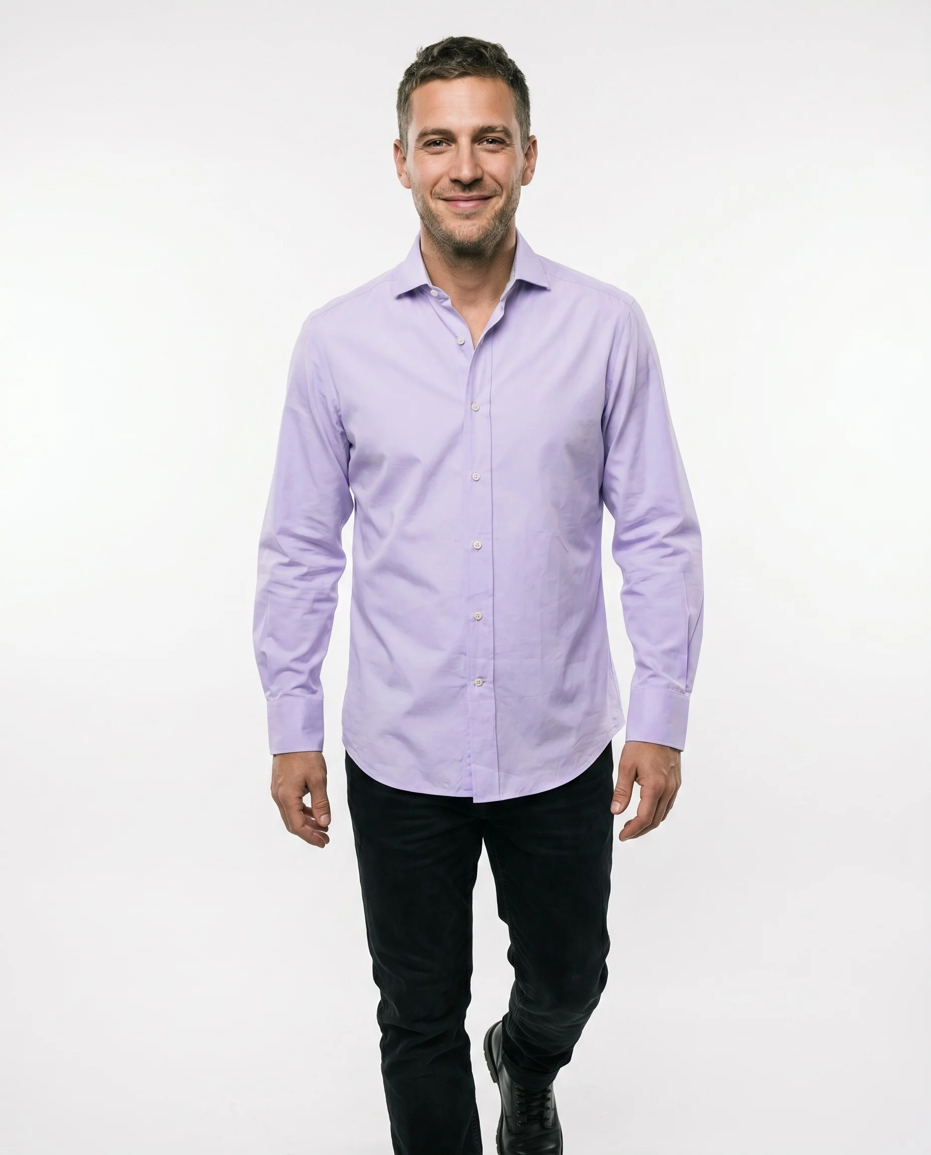BRUNELLO CUCINELLI MEN'S LAVENDER COTTON DRESS SHIRT