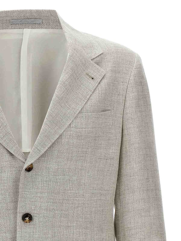 BRUNELLO CUCINELLI MEN'S LIGHT BEIGE LINEN WOOL BLAZER - Image 3