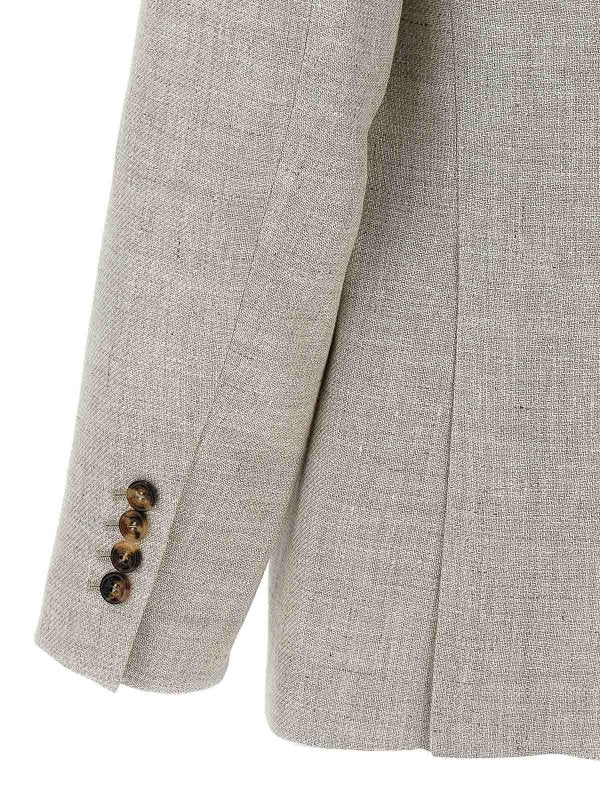 BRUNELLO CUCINELLI MEN'S LIGHT BEIGE LINEN WOOL BLAZER - Image 4