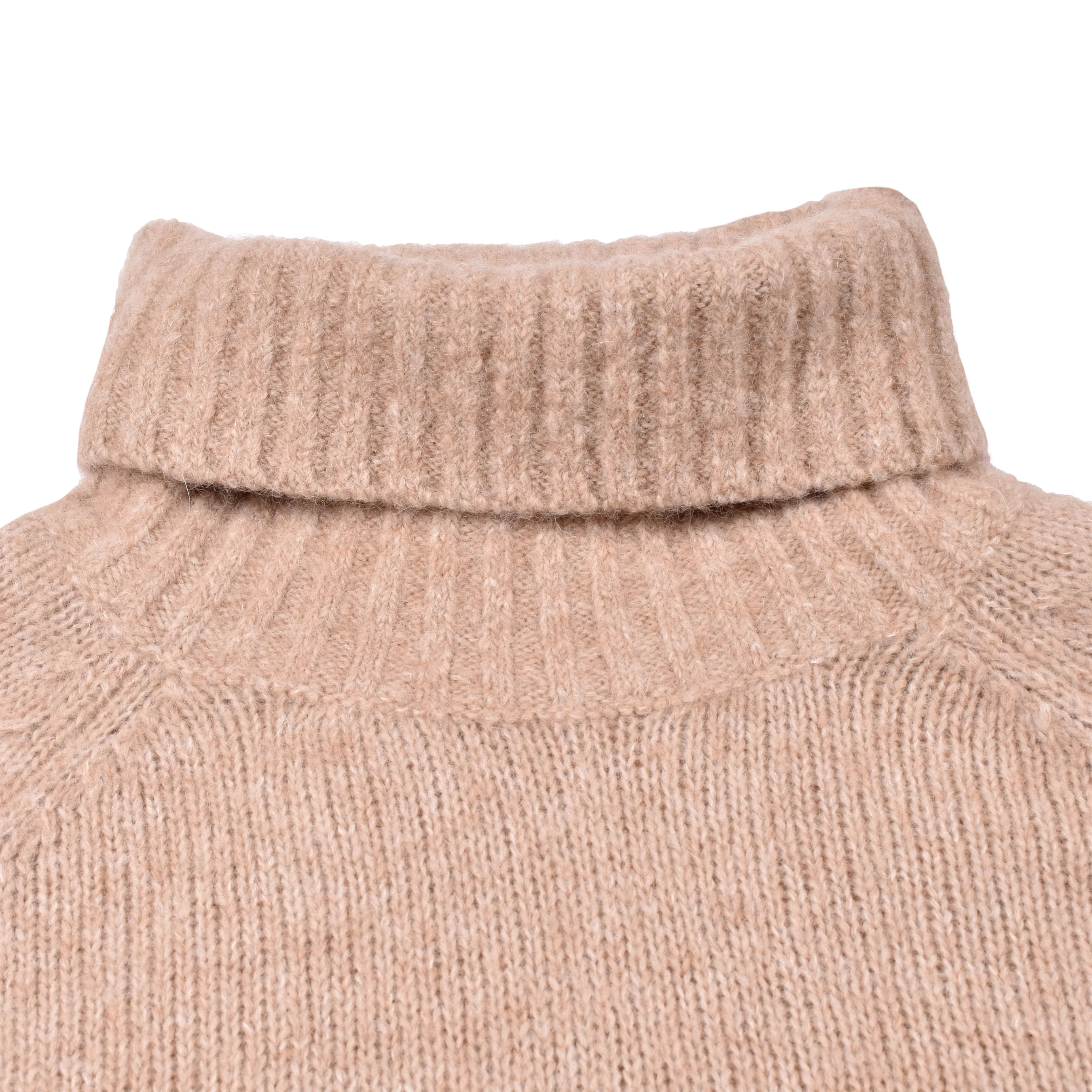 BRUNELLO CUCINELLI MEN'S LIGHT CAMEL WOOL TURTLENECK SWEATER - Image 4