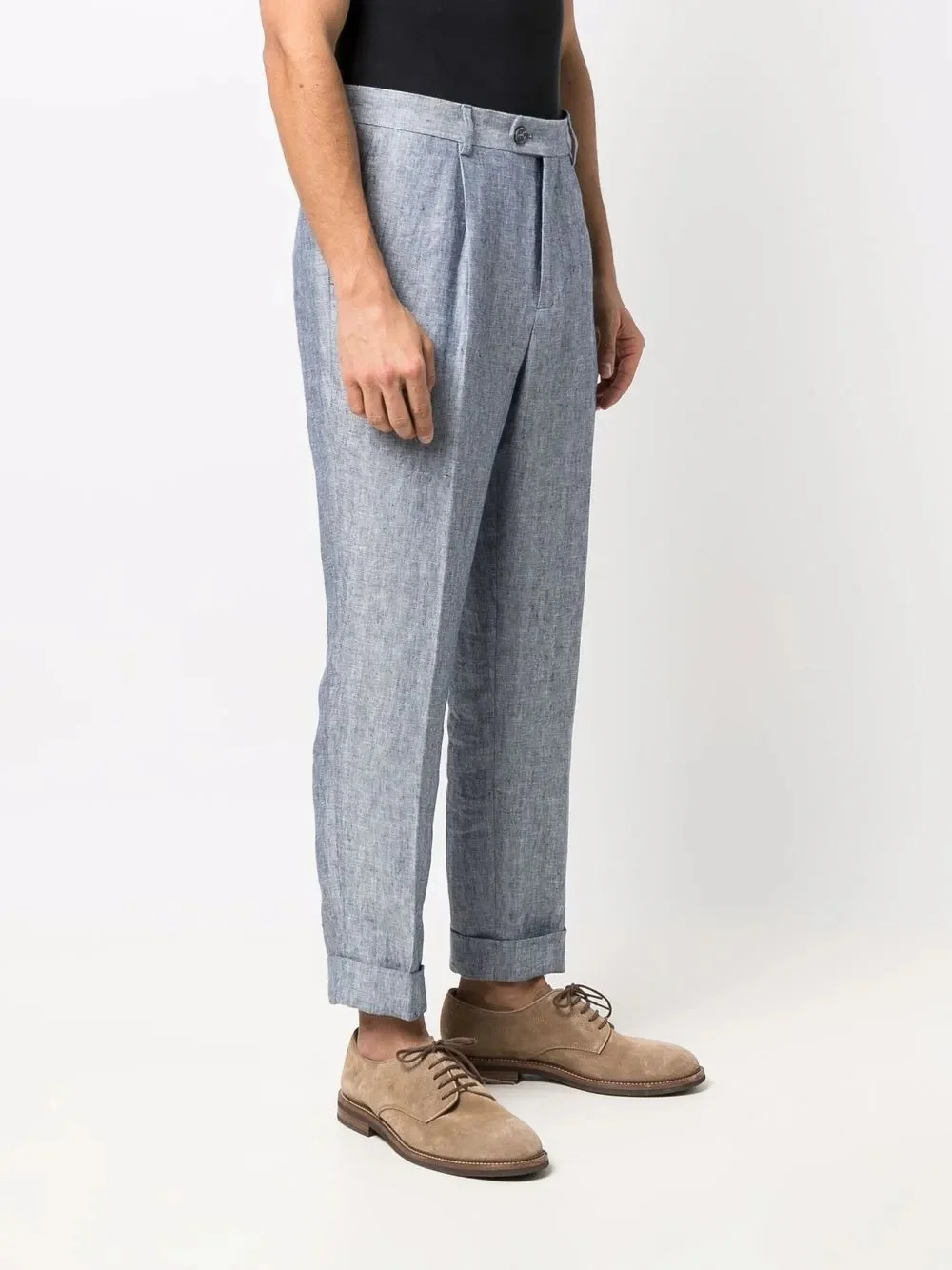 BRUNELLO CUCINELLI MEN'S LIGHT GRAY PLEATED TROUSERS WITH CUFFS - Image 3