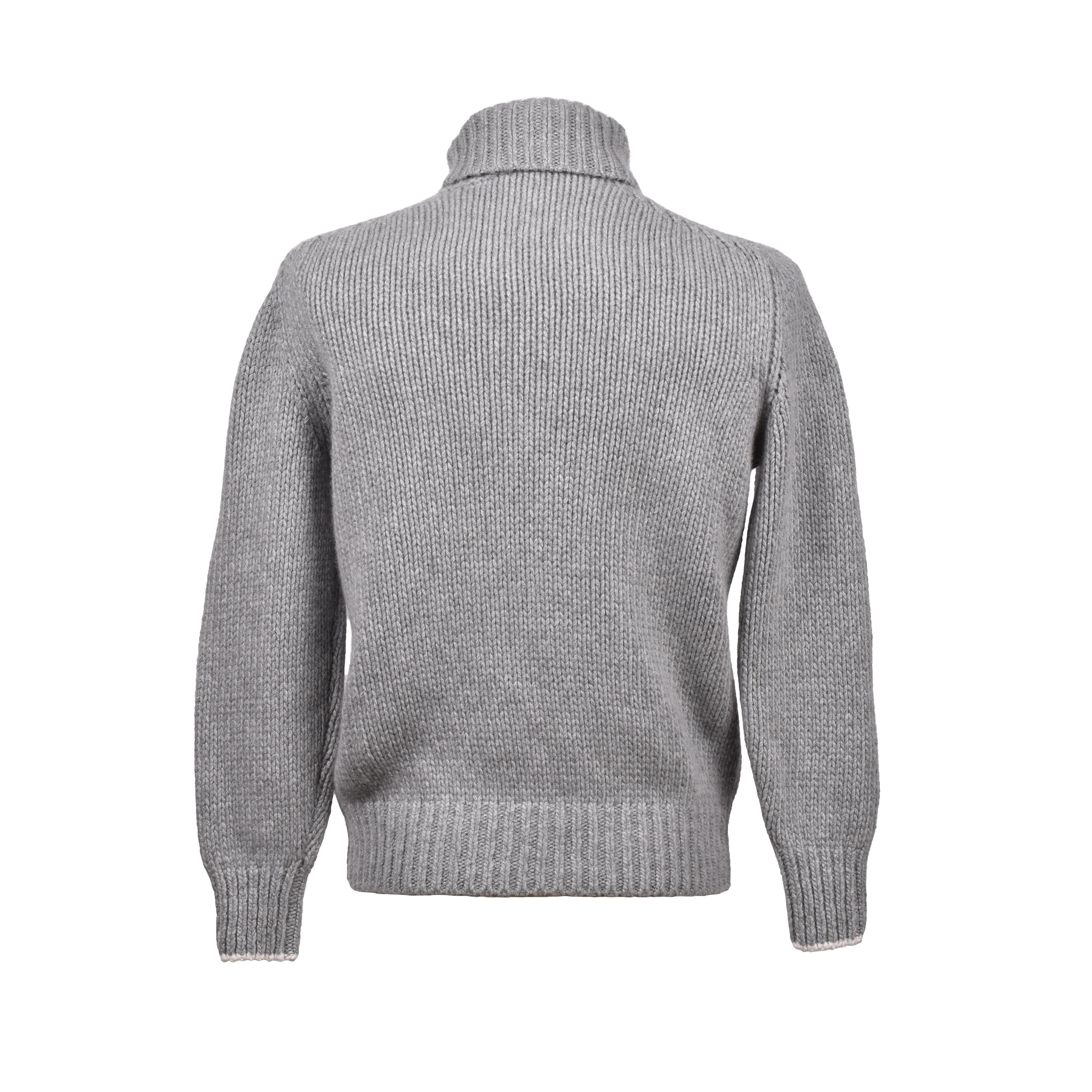 BRUNELLO CUCINELLI MEN'S LIGHT GREY CASHMERE CABLE KNIT TURTLENECK - Image 2