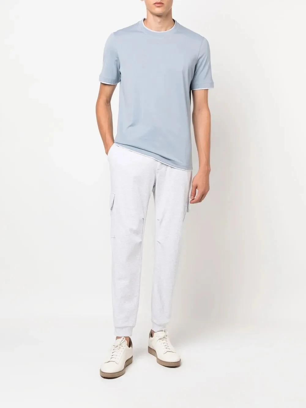 BRUNELLO CUCINELLI MEN'S LIGHT GREY DRAWSTRING CARGO TROUSERS - Image 2
