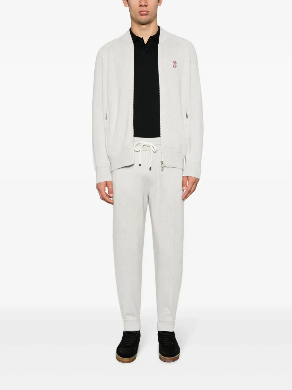 BRUNELLO CUCINELLI MEN'S LIGHT GREY DRAWSTRING JOGGER TROUSERS - Image 2