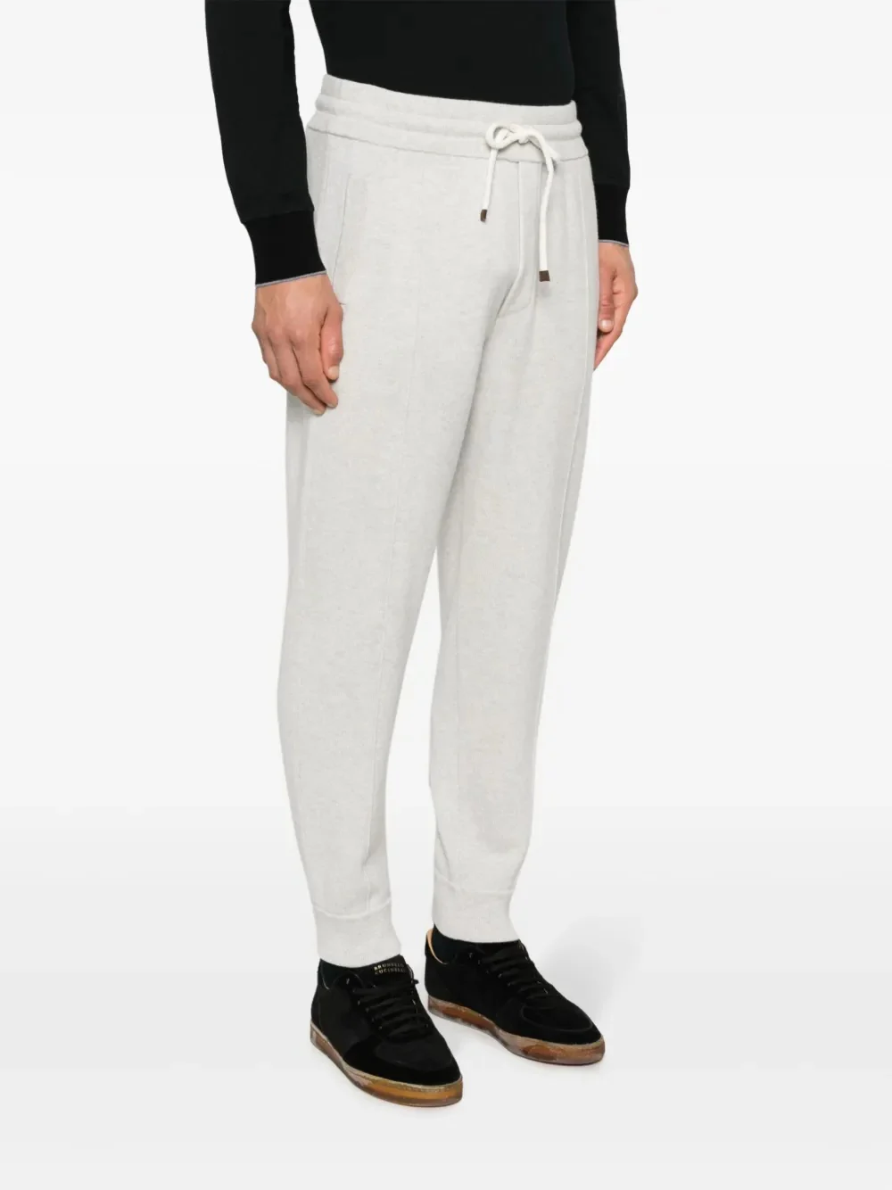 BRUNELLO CUCINELLI MEN'S LIGHT GREY DRAWSTRING JOGGER TROUSERS - Image 3