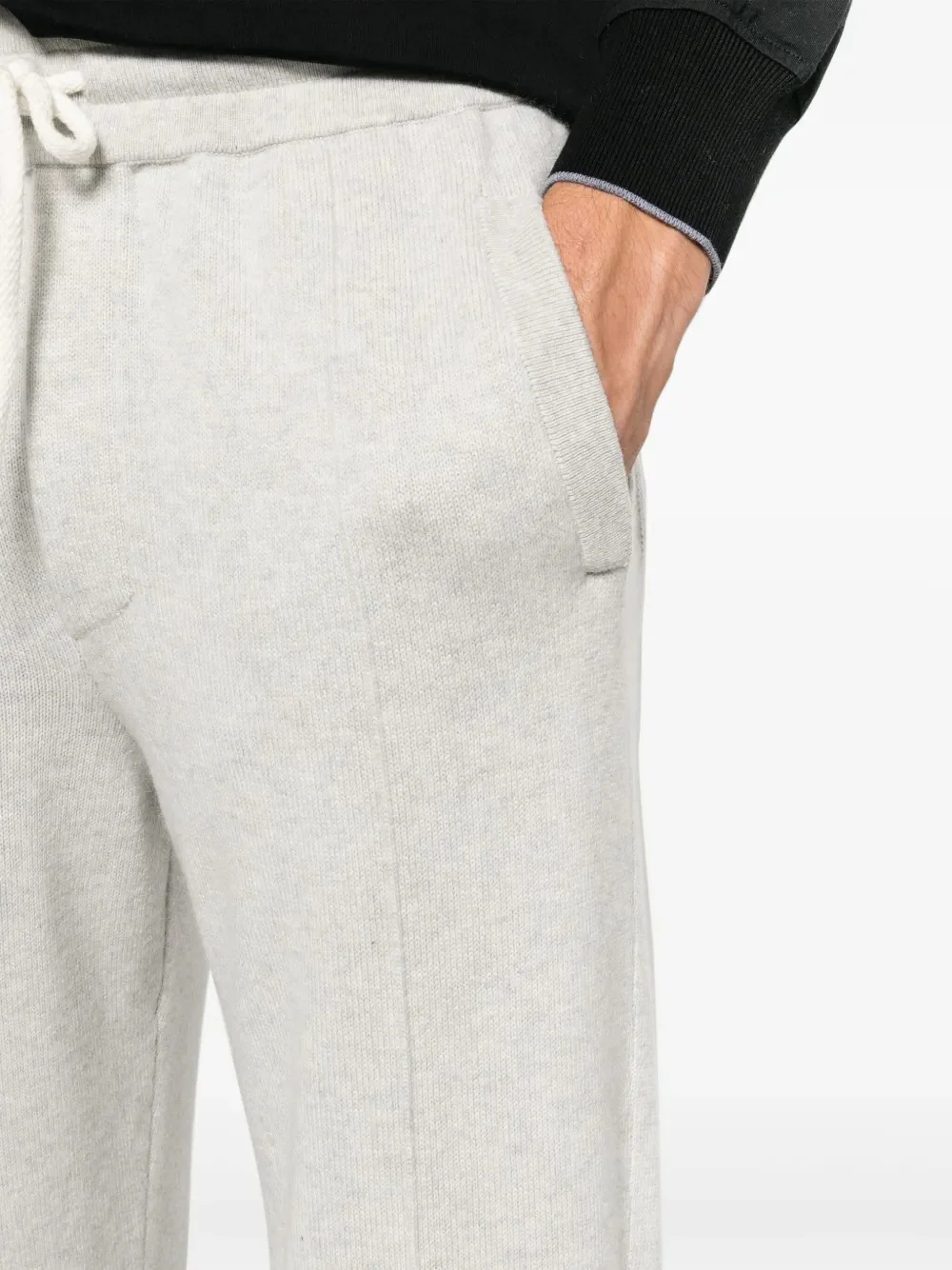 BRUNELLO CUCINELLI MEN'S LIGHT GREY DRAWSTRING JOGGER TROUSERS - Image 5