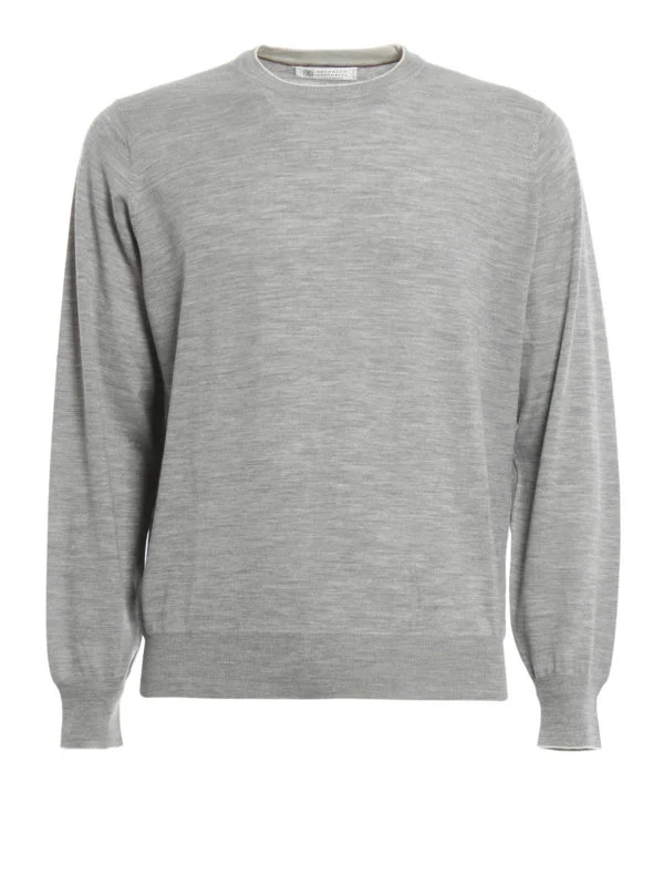 BRUNELLO CUCINELLI MEN'S LIGHT GREY WOOL CASHMERE SWEATER