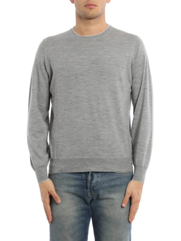 BRUNELLO CUCINELLI MEN'S LIGHT GREY WOOL CASHMERE SWEATER - Image 2