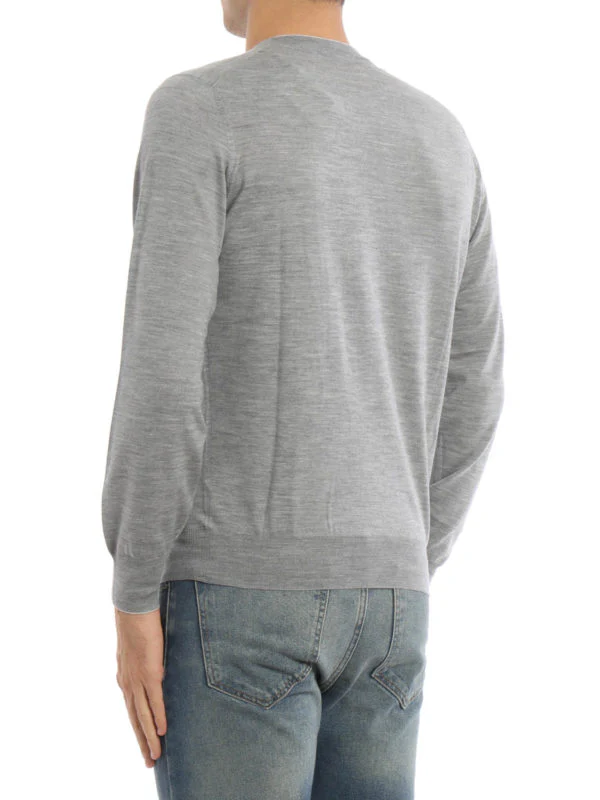 BRUNELLO CUCINELLI MEN'S LIGHT GREY WOOL CASHMERE SWEATER - Image 3