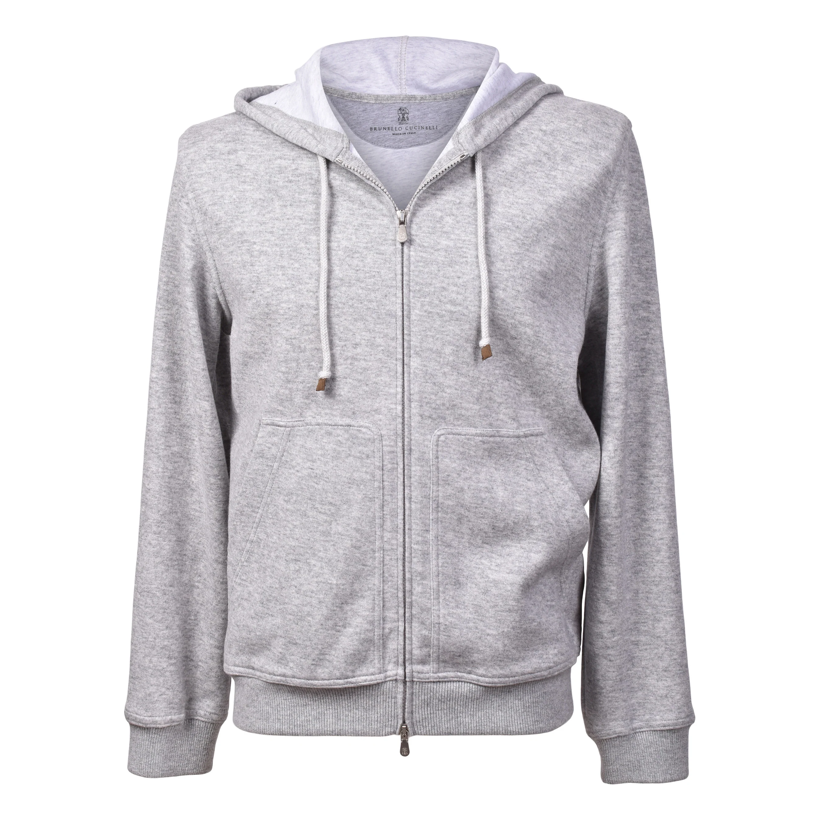 BRUNELLO CUCINELLI MEN'S LUXURIOUS GRAY CASHMERE BLEND ZIP UP HOODIE SWEATSHIRT
