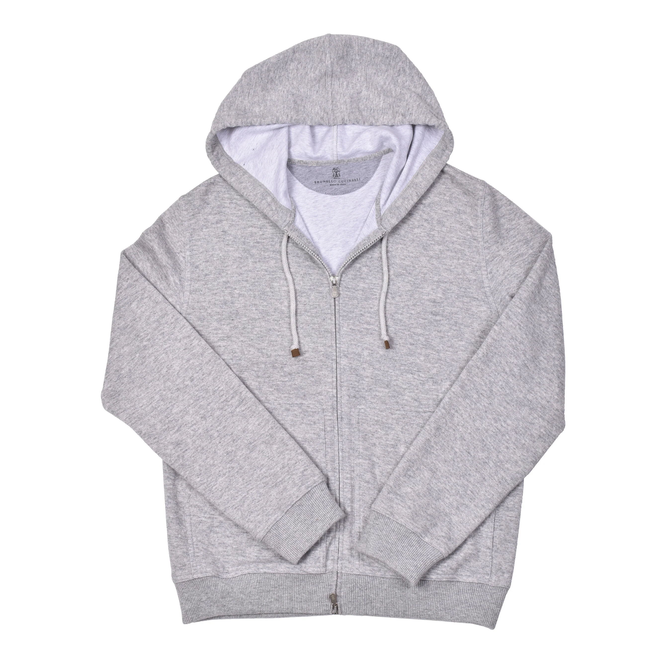 BRUNELLO CUCINELLI MEN'S LUXURIOUS GRAY CASHMERE BLEND ZIP UP HOODIE SWEATSHIRT - Image 3