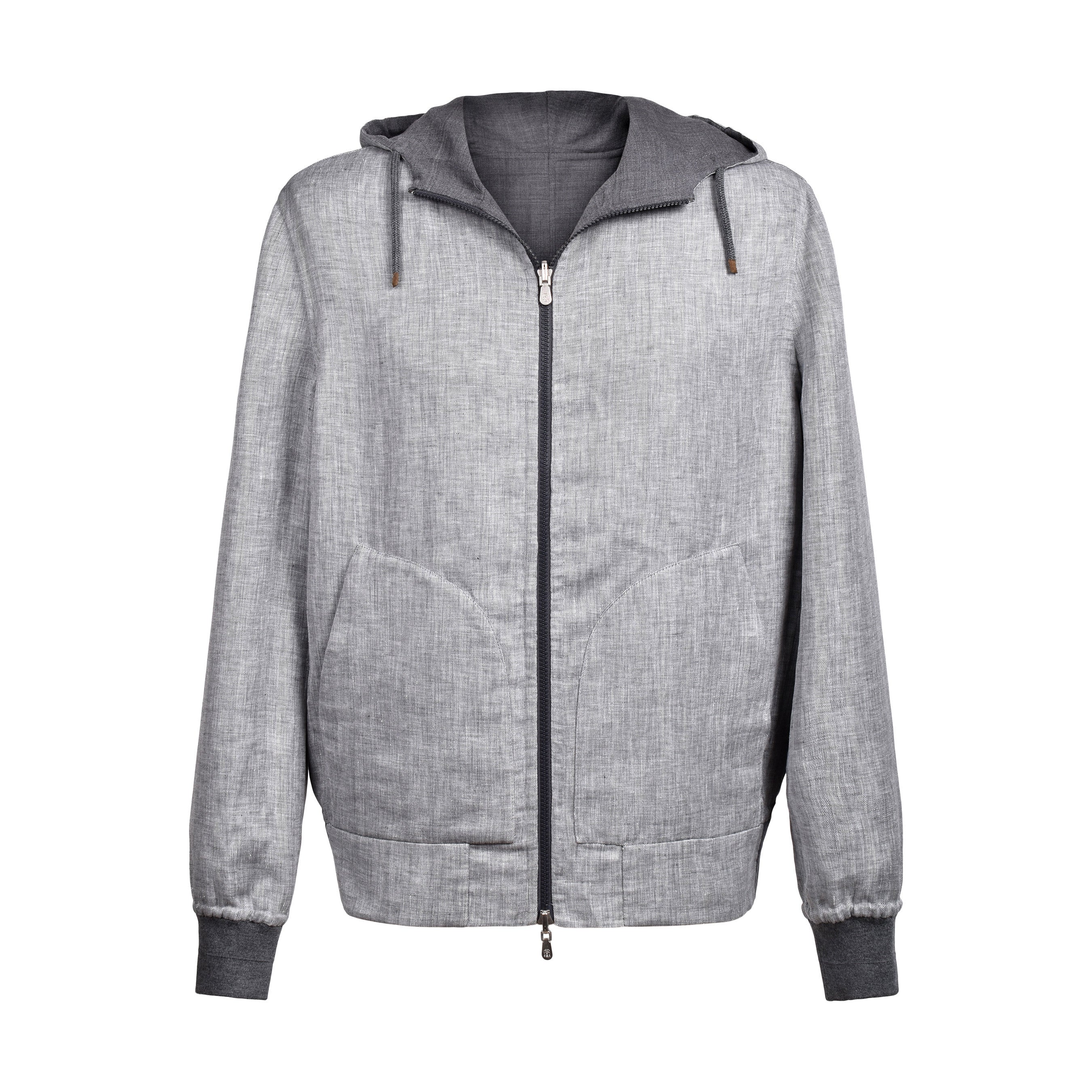 BRUNELLO CUCINELLI MEN'S LUXURIOUS TWO TONE REVERSIBLE HODDIE JACKET - Image 4