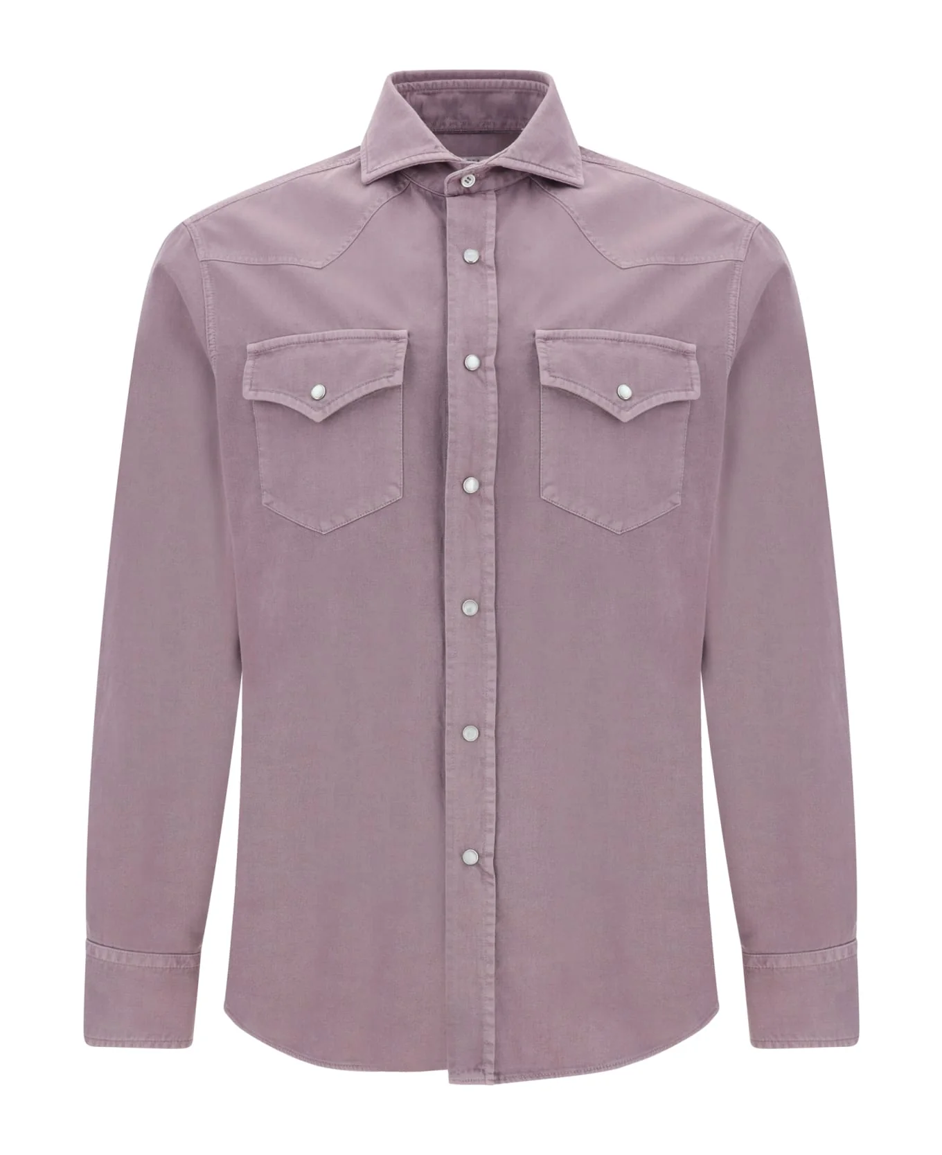 BRUNELLO CUCINELLI MEN'S MAUVE WESTERN-STYLE SHIRT