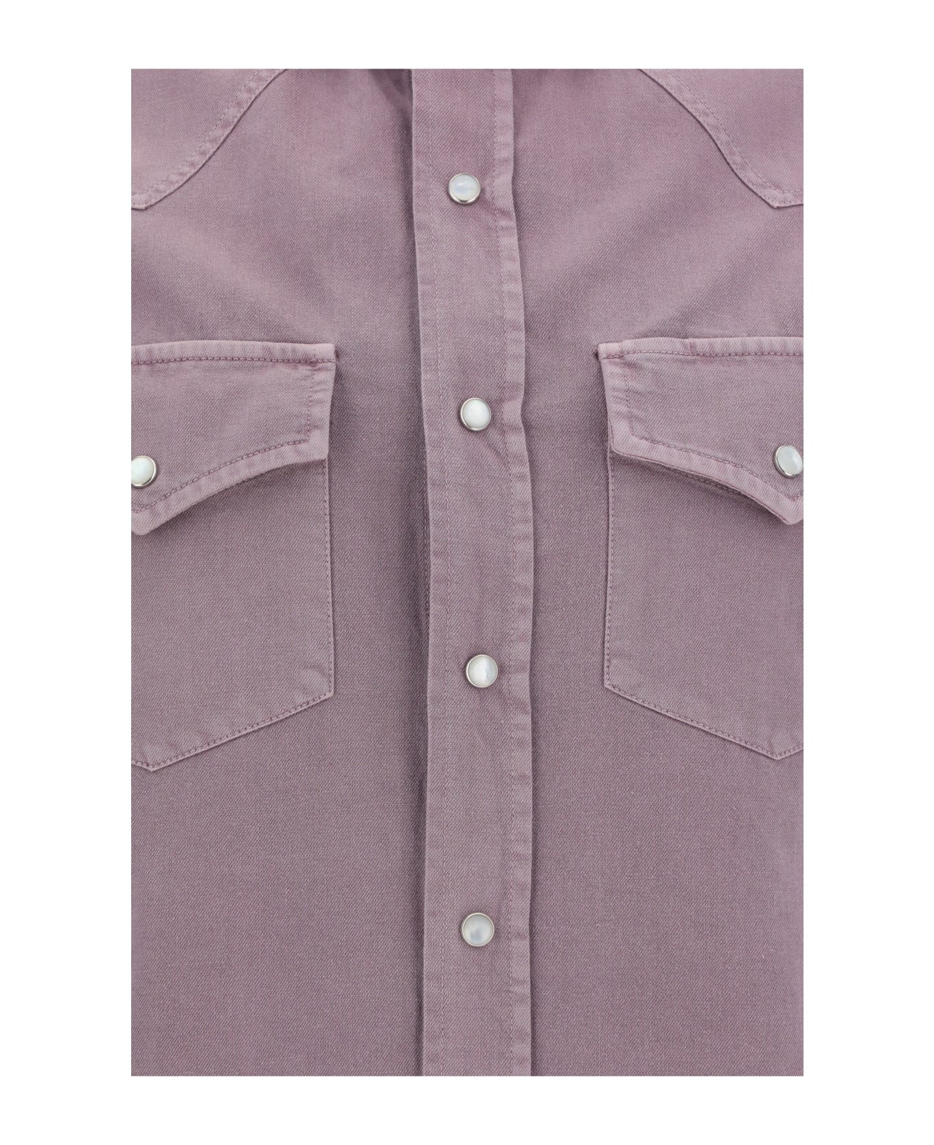 BRUNELLO CUCINELLI MEN'S MAUVE WESTERN-STYLE SHIRT - Image 3