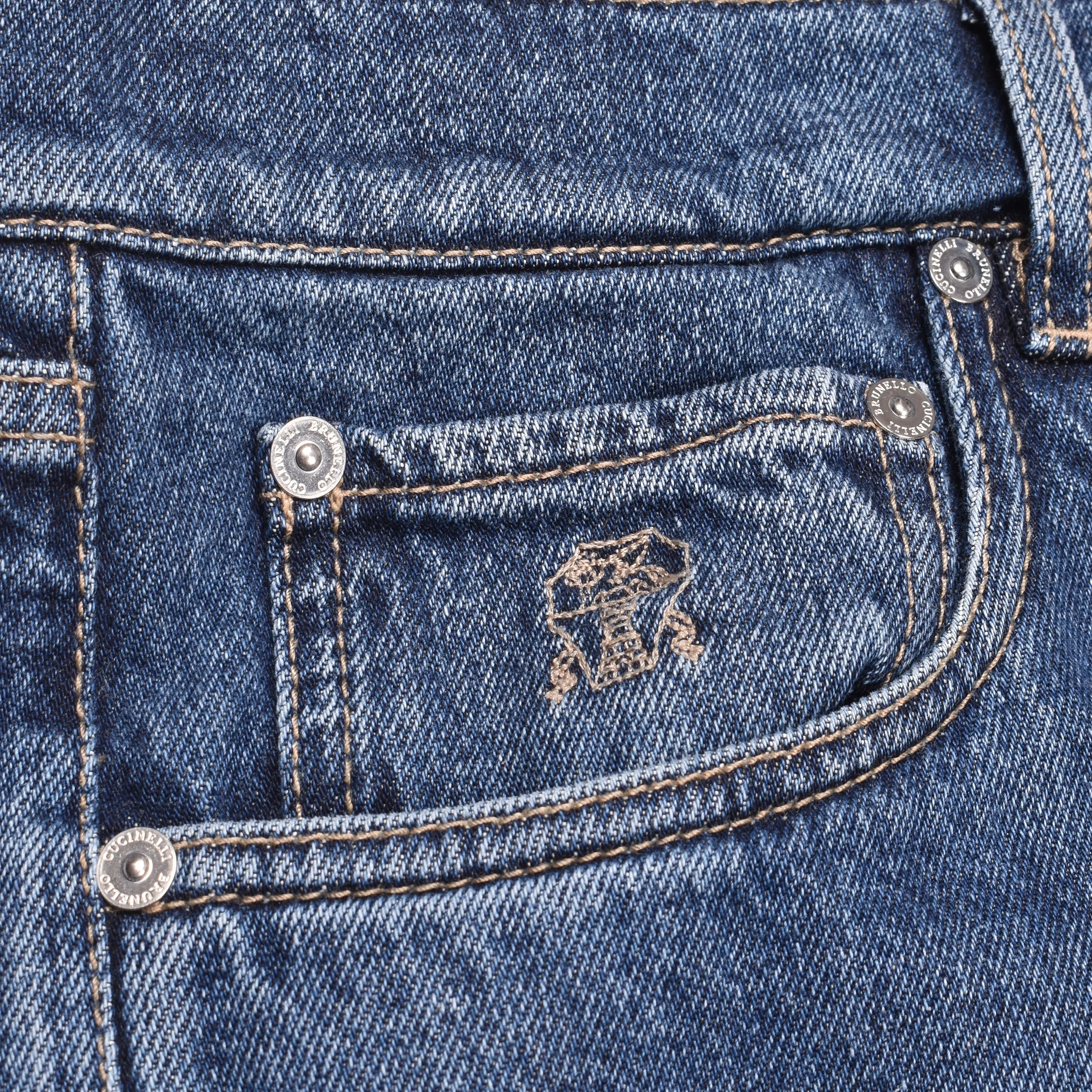 BRUNELLO CUCINELLI MEN'S MEDIUM BLUE DENIM JEANS - Image 3