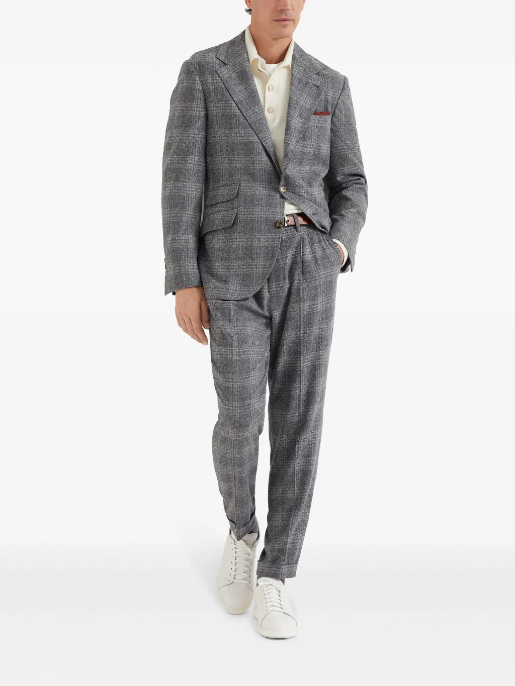 BRUNELLO CUCINELLI MEN'S MEDIUM GREY PLAID DECONSTRUCTED BLAZER - Image 2