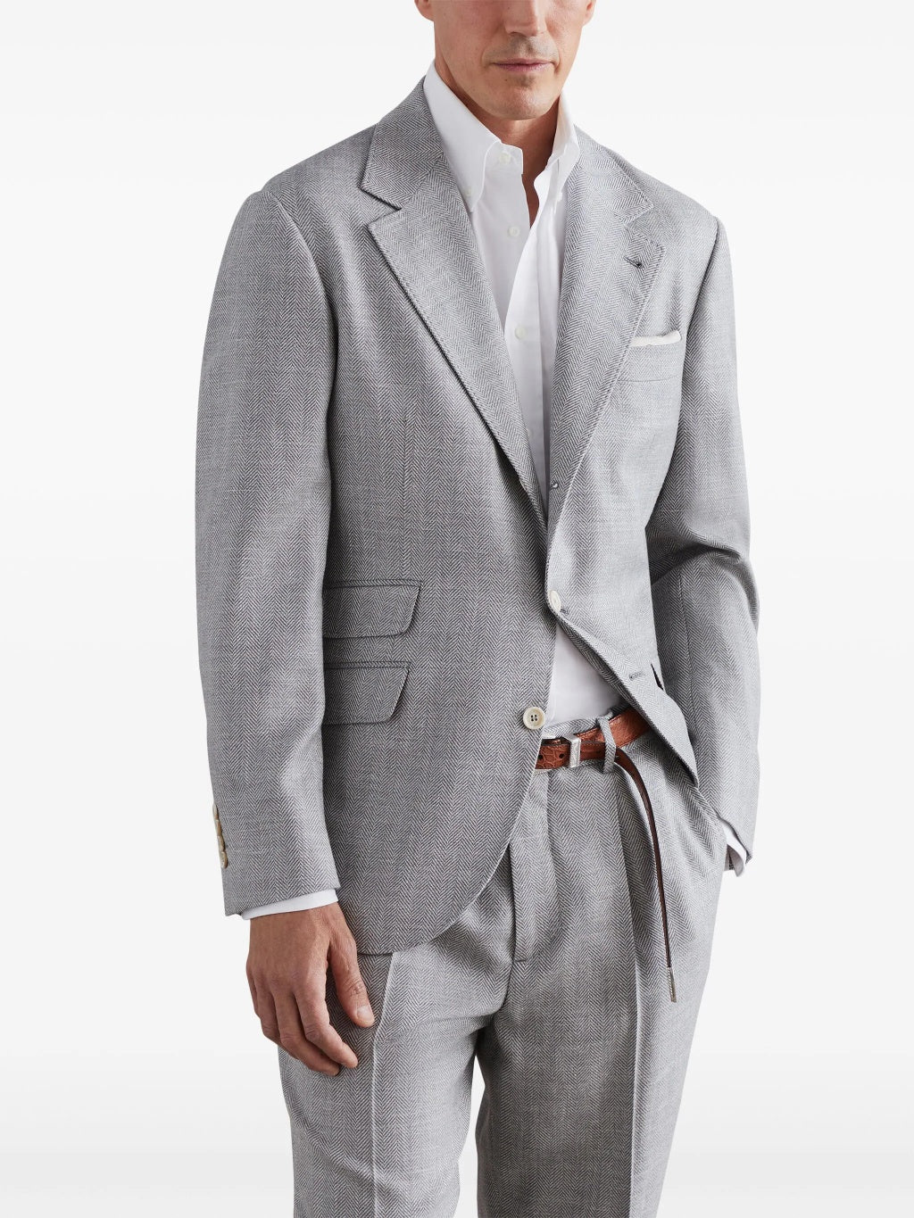 BRUNELLO CUCINELLI MEN'S MEDIUM GREY WOOL BLEND BLAZER - Image 2