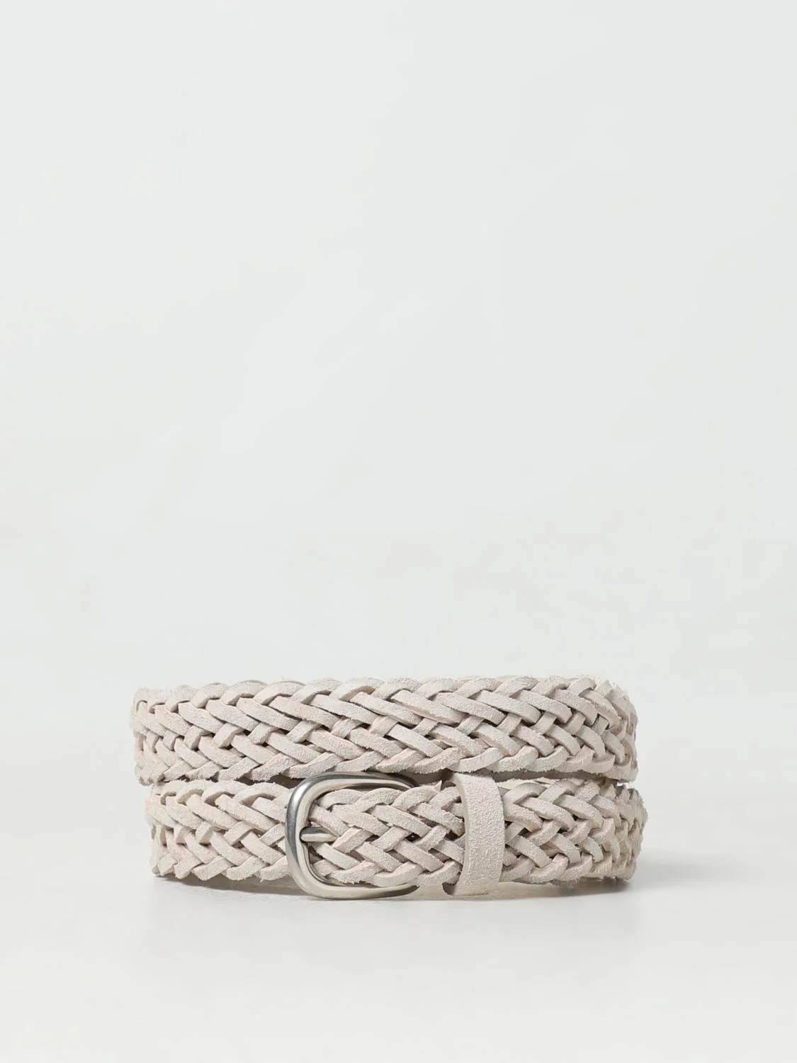 BRUNELLO CUCINELLI MEN'S MILK BRAIDED LEATHER BELT
