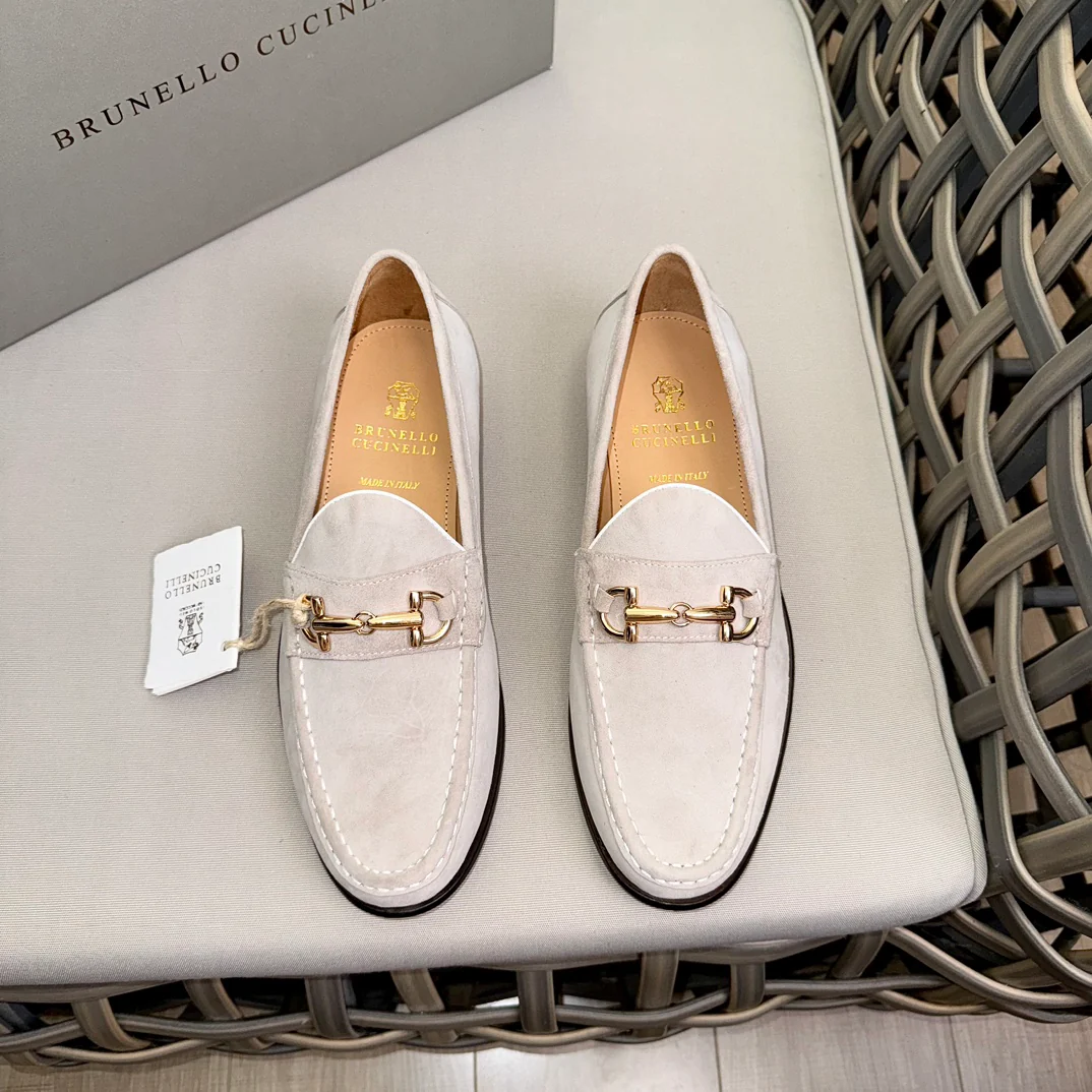 BRUNELLO CUCINELLI MEN'S MILK LEATHER LOAFERS WITH METAL DETAIL - Image 2