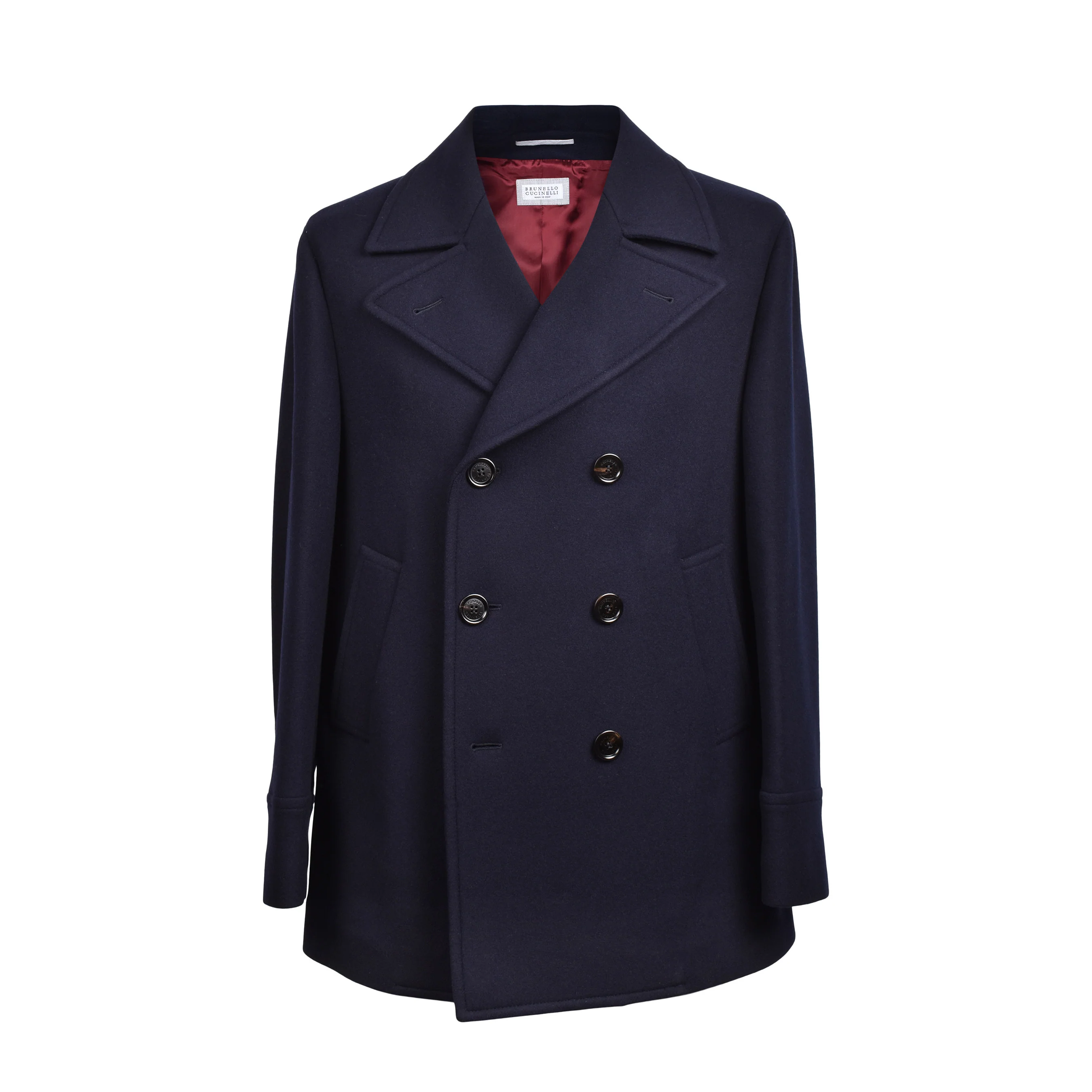 BRUNELLO CUCINELLI MEN'S NAVY CASHMERE BLEND PEA COAT