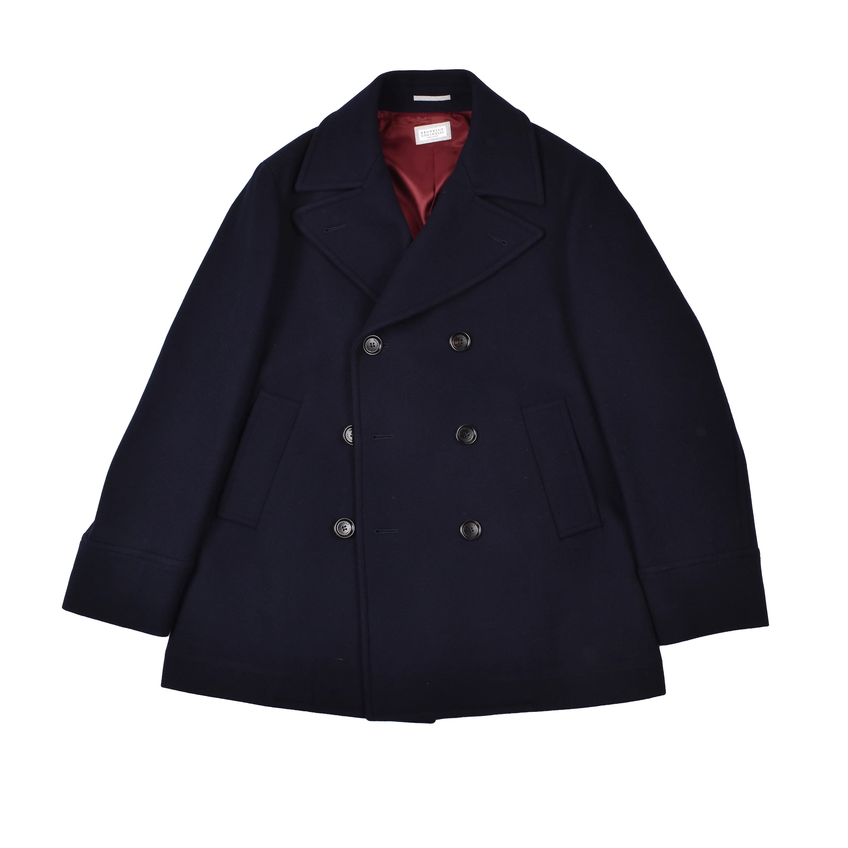 BRUNELLO CUCINELLI MEN'S NAVY CASHMERE BLEND PEA COAT - Image 3