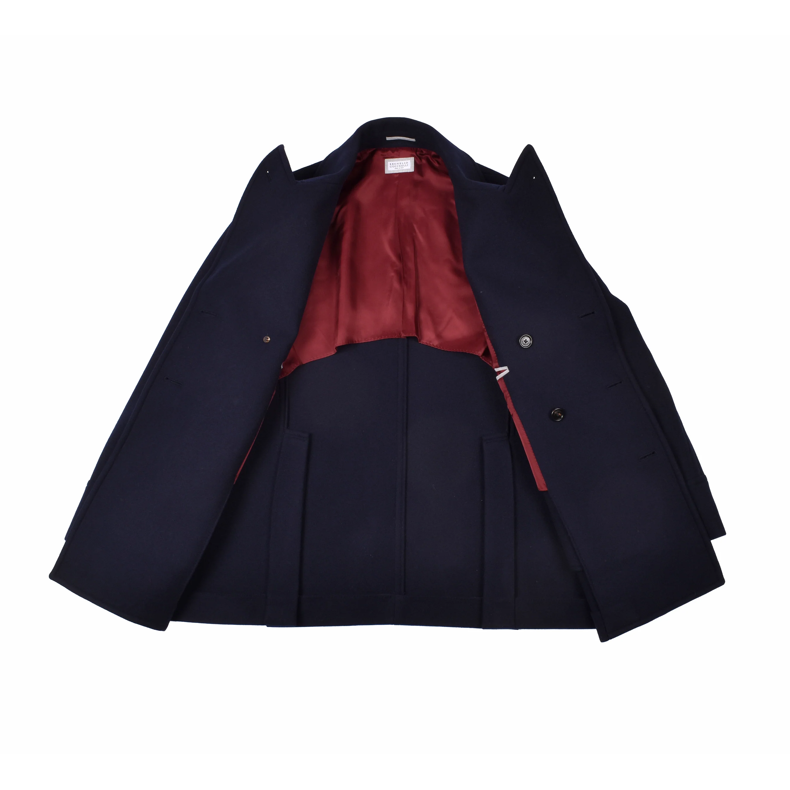 BRUNELLO CUCINELLI MEN'S NAVY CASHMERE BLEND PEA COAT - Image 4