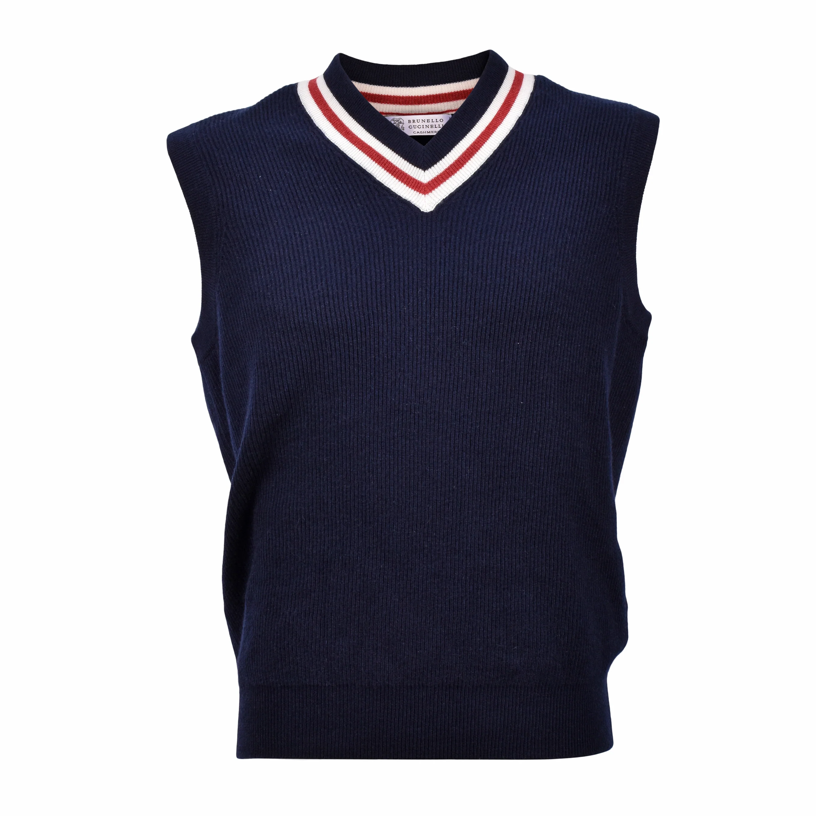 BRUNELLO CUCINELLI MEN'S NAVY CASHMERE V-NECK VEST