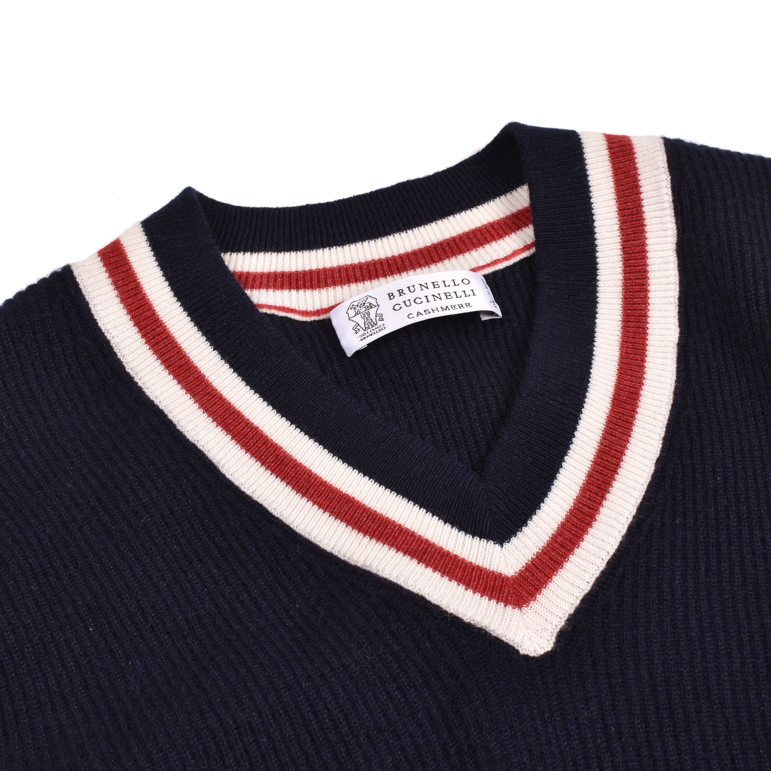 BRUNELLO CUCINELLI MEN'S NAVY CASHMERE V-NECK VEST - Image 3