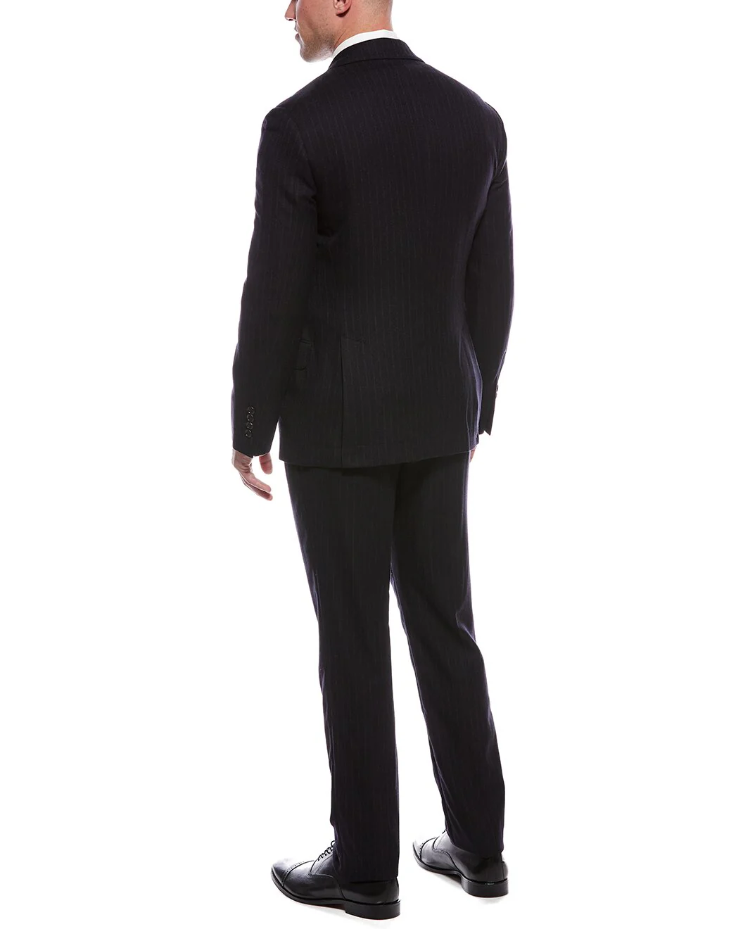 BRUNELLO CUCINELLI MEN'S NAVY DOUBLE-BREASTED PINSTRIPE SUIT - Image 2