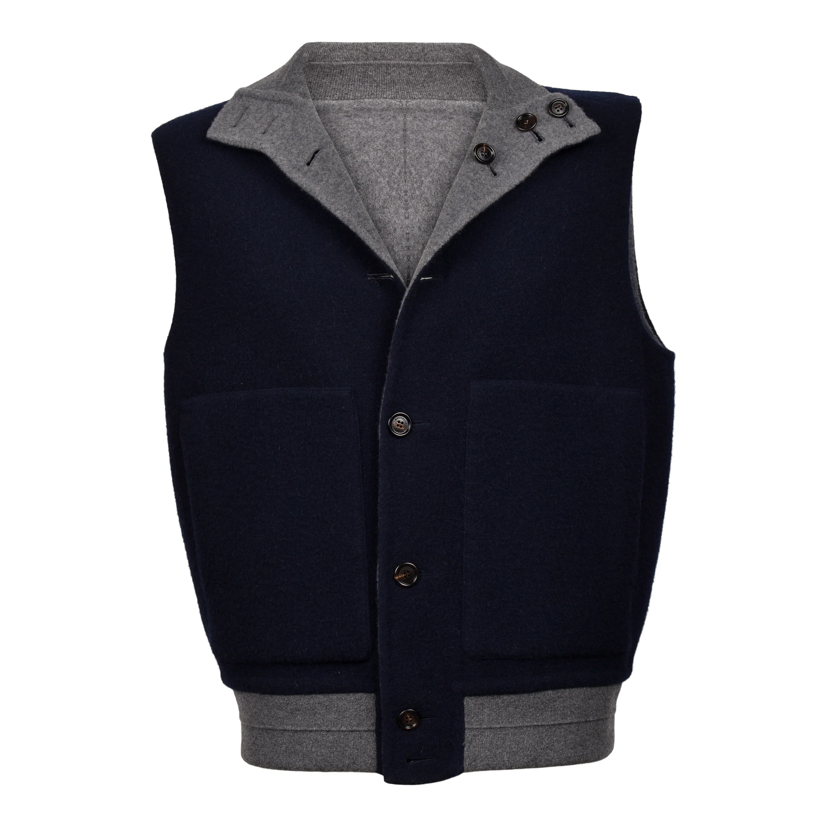 BRUNELLO CUCINELLI MEN'S NAVY GRAY CASHMERE REVERSIBLE VEST
