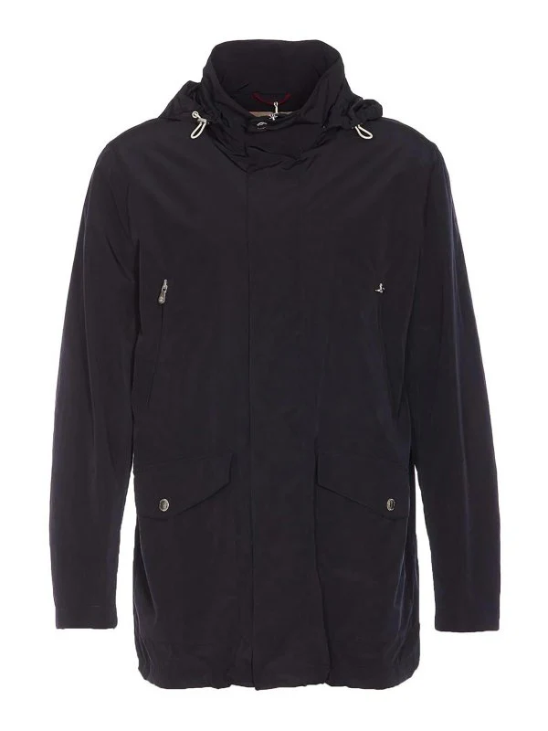 BRUNELLO CUCINELLI MEN'S NAVY HOODED JACKET WITH POCKETS