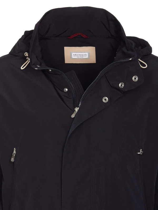 BRUNELLO CUCINELLI MEN'S NAVY HOODED JACKET WITH POCKETS - Image 4