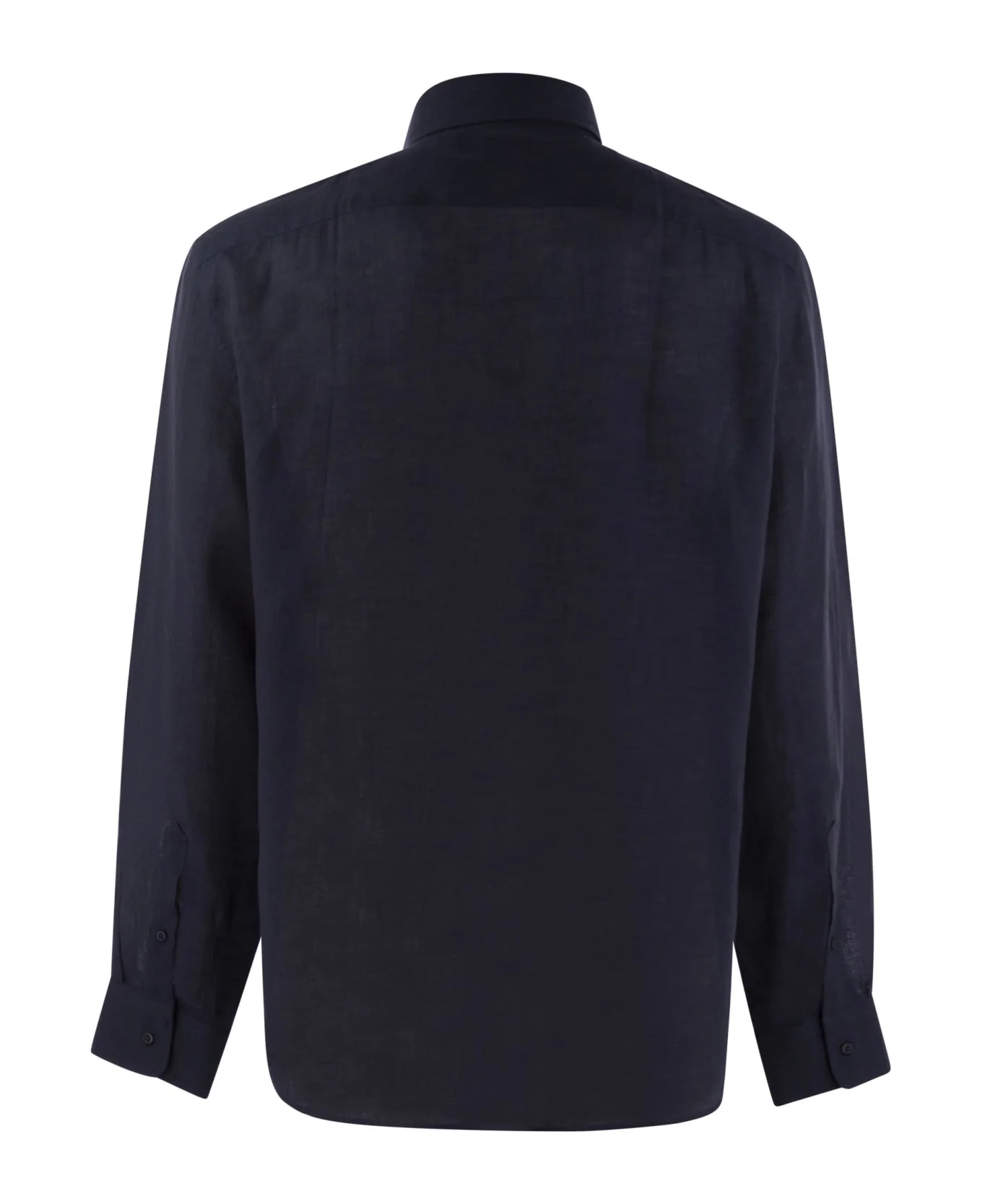 BRUNELLO CUCINELLI MEN'S NAVY LINEN BUTTON-UP SHIRT - Image 2