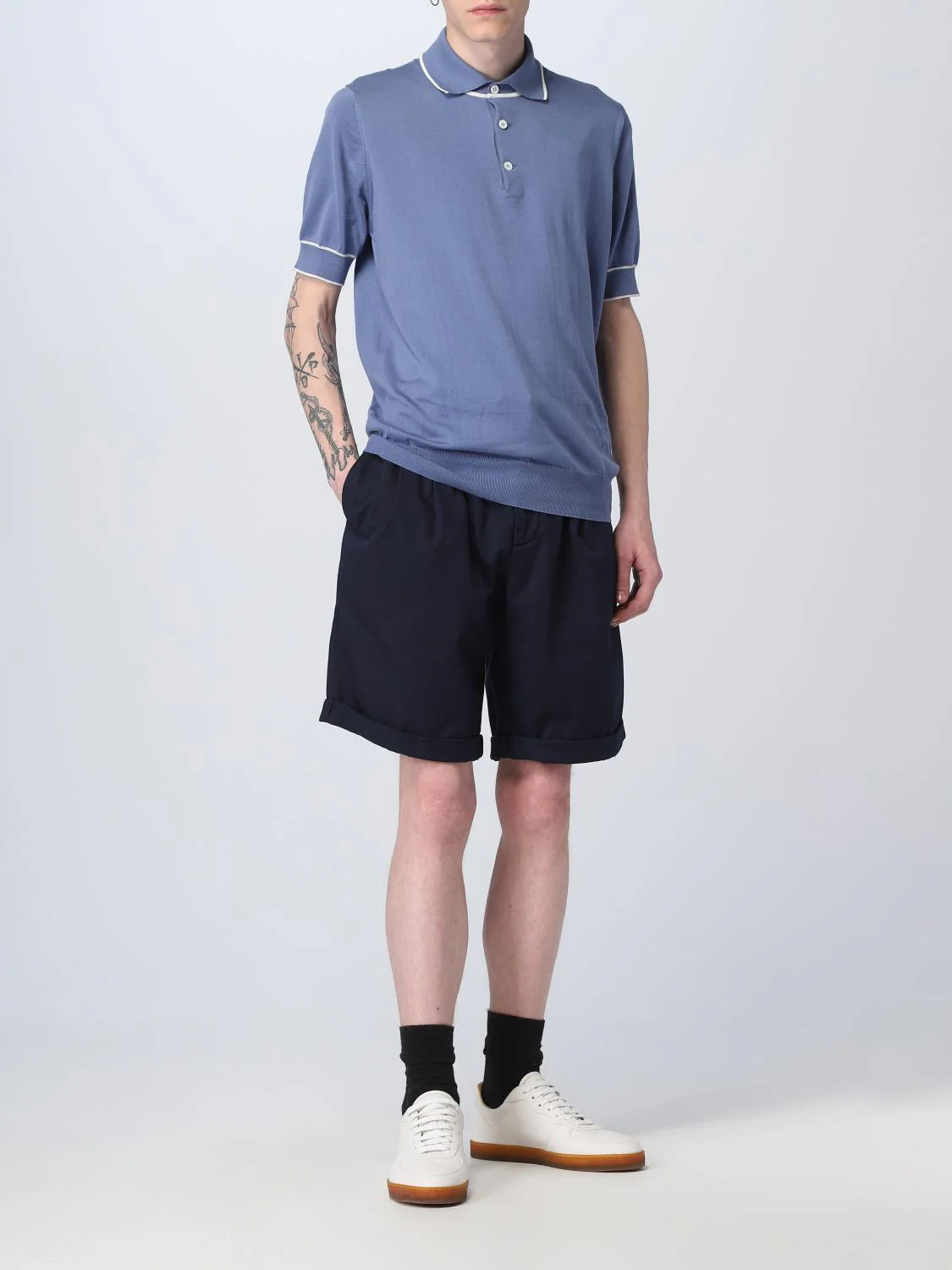 BRUNELLO CUCINELLI MEN'S NAVY TAILORED SHORTS WITH DRAWSTRING - Image 2