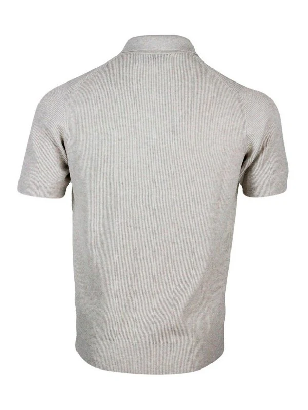 BRUNELLO CUCINELLI MEN'S OAT RIBBED KNIT POLO SWEATER - Image 2