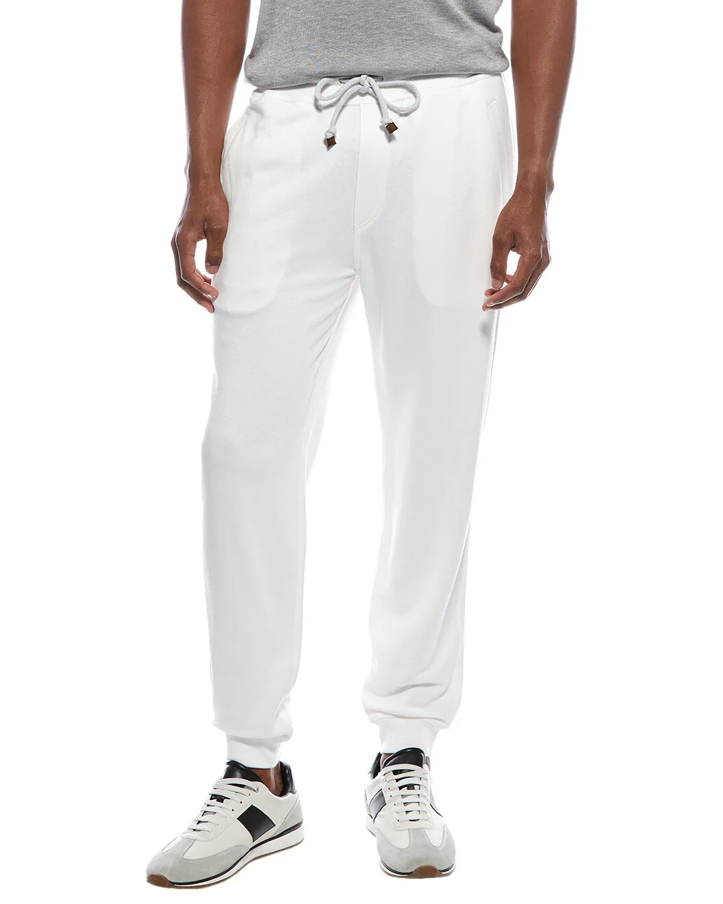 BRUNELLO CUCINELLI MEN'S OFF WHITE LINEN BLEND TROUSERS
