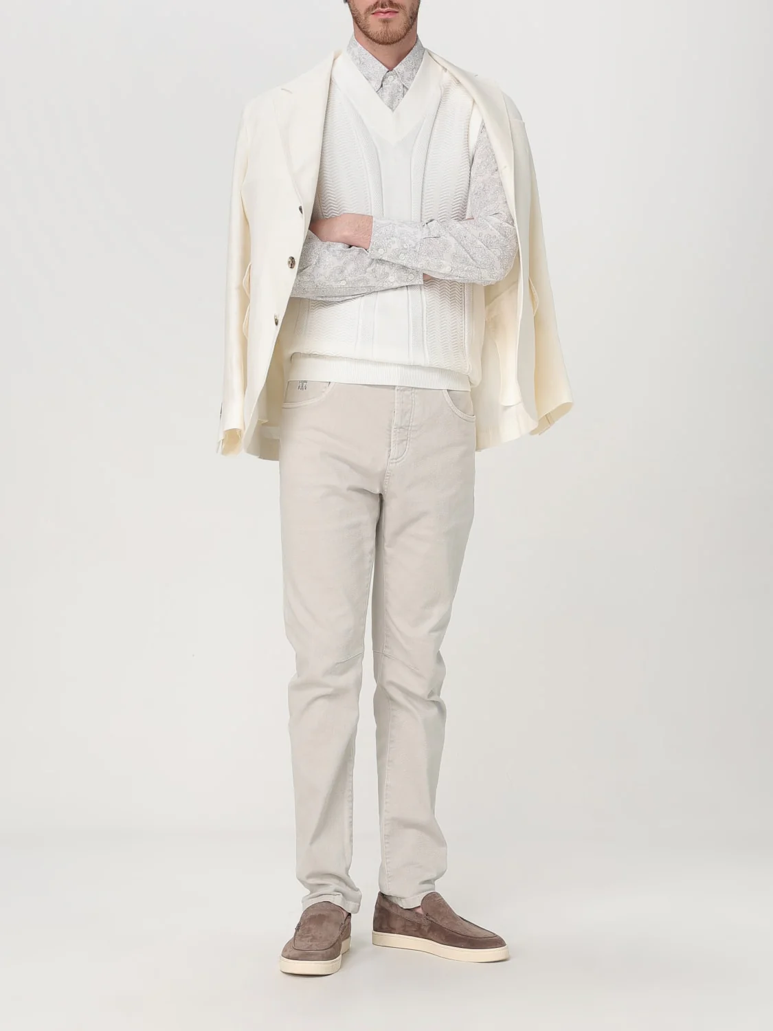 BRUNELLO CUCINELLI MEN'S OFF WHITE LINEN WOOL BLAZER - Image 2