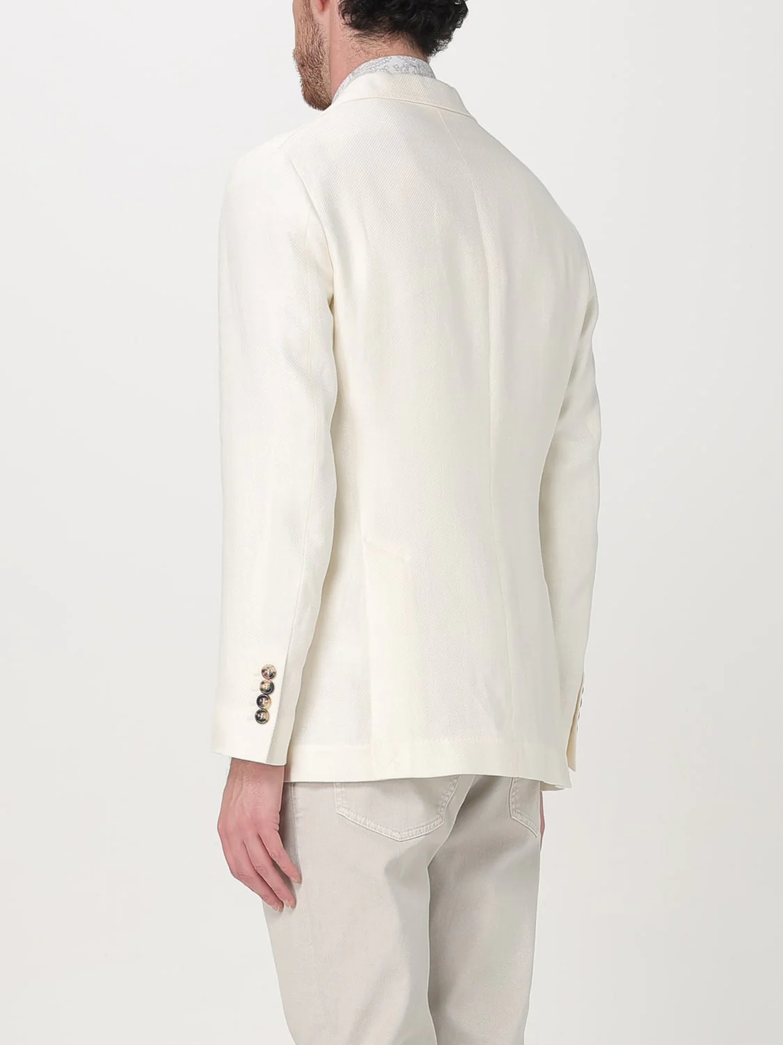 BRUNELLO CUCINELLI MEN'S OFF WHITE LINEN WOOL BLAZER - Image 3