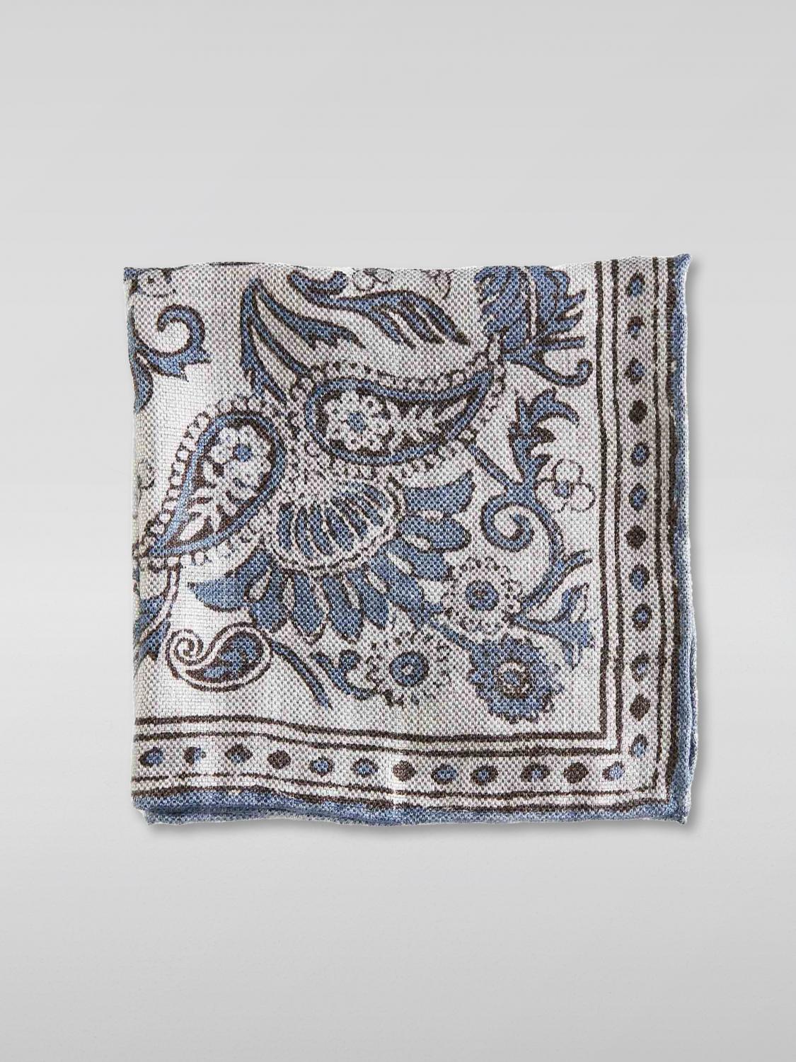 BRUNELLO CUCINELLI MEN'S OFF WHITE SILK LINEN POCKETSQUARE
