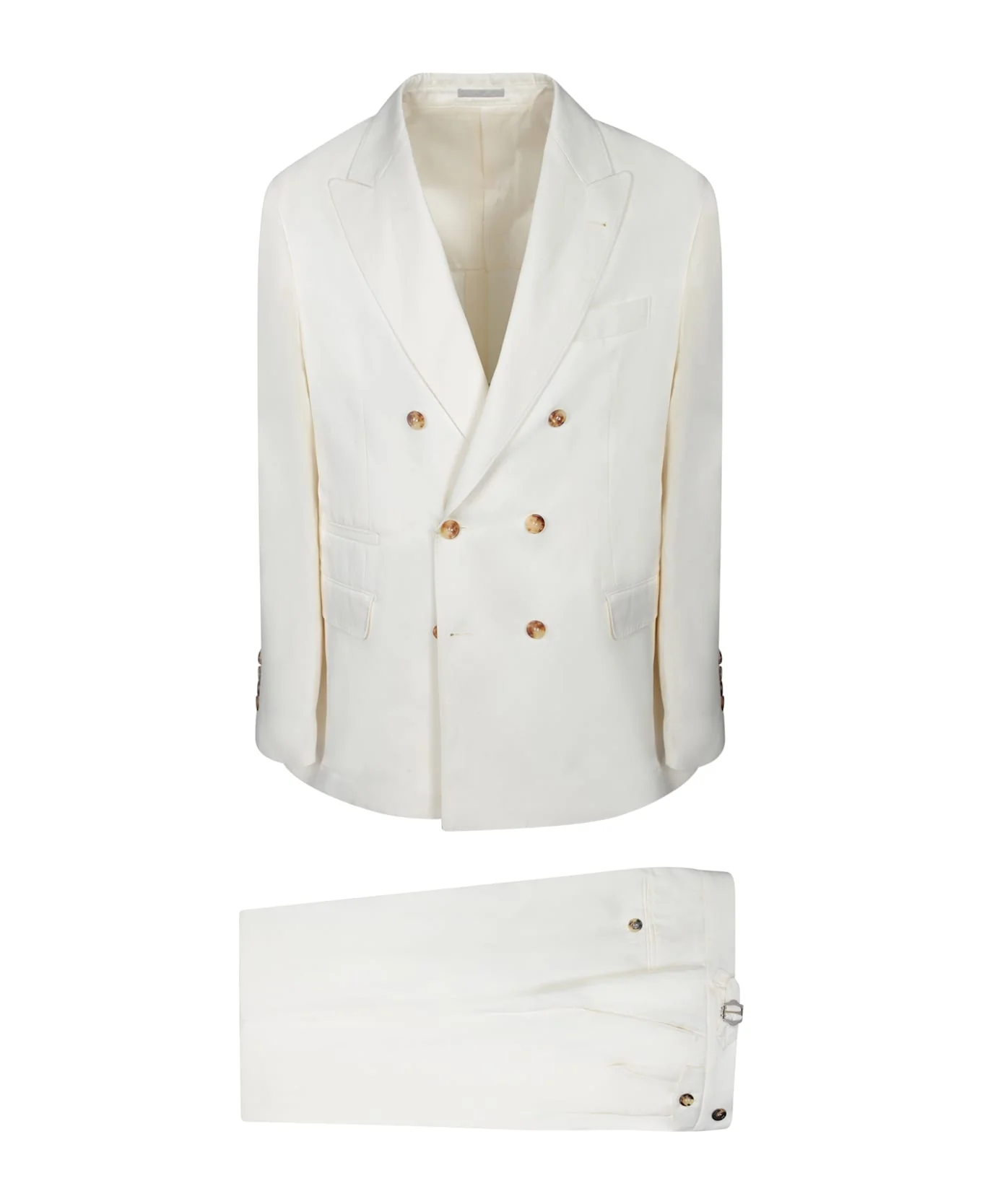 BRUNELLO CUCINELLI MEN'S OFF WHITE SILK LINEN SUIT - Image 2