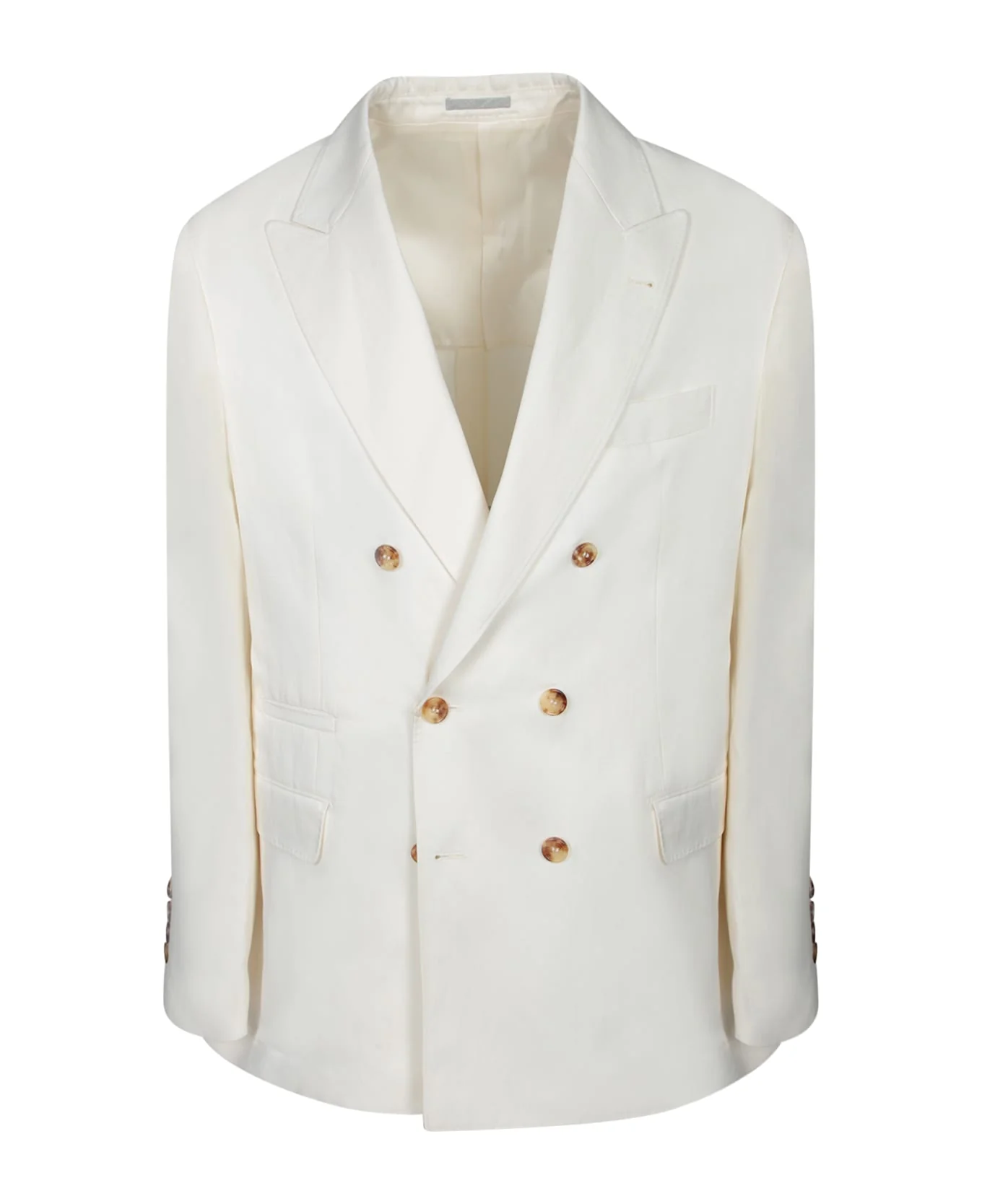 BRUNELLO CUCINELLI MEN'S OFF WHITE SILK LINEN SUIT - Image 3