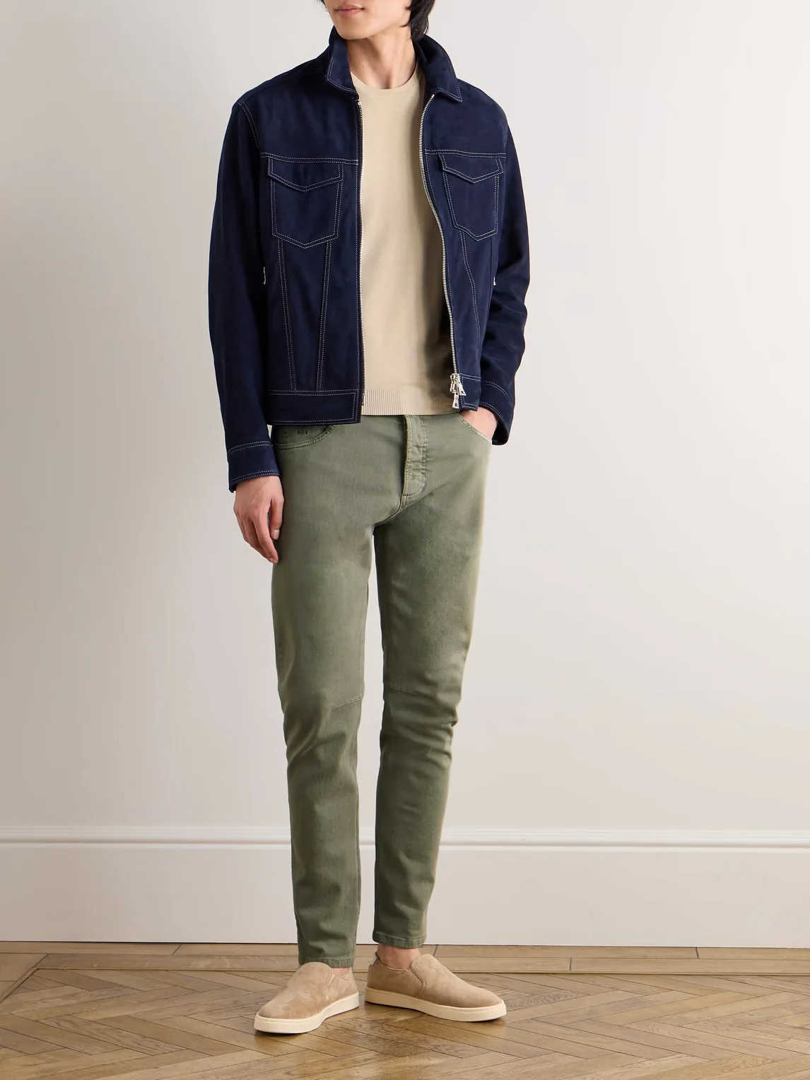 BRUNELLO CUCINELLI MEN'S OLIVE STRAIGHT-LEG TROUSERS - Image 2