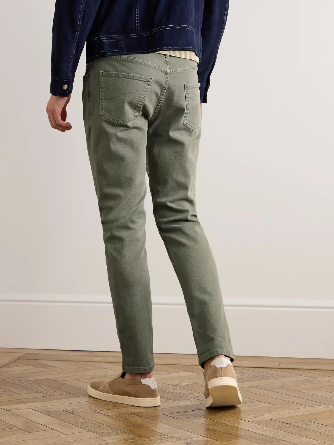 BRUNELLO CUCINELLI MEN'S OLIVE STRAIGHT-LEG TROUSERS - Image 3