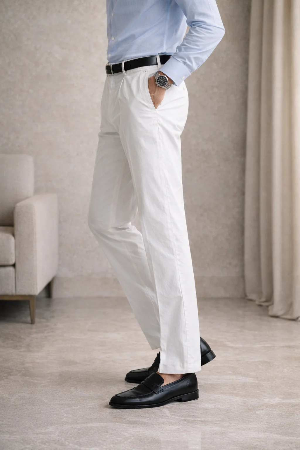 BRUNELLO CUCINELLI MEN'S WHITE TAILORED TROUSERS - Image 2