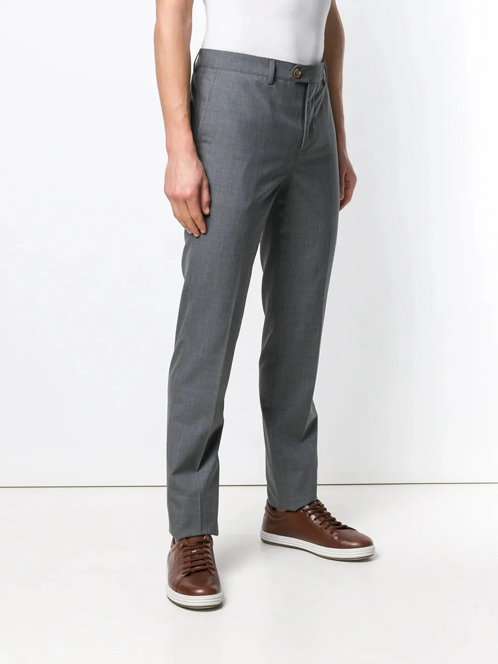 BRUNELLO CUCINELLI MEN'S GRAY TAILORED TROUSERS WITH BUTTON DETAIL - Image 3