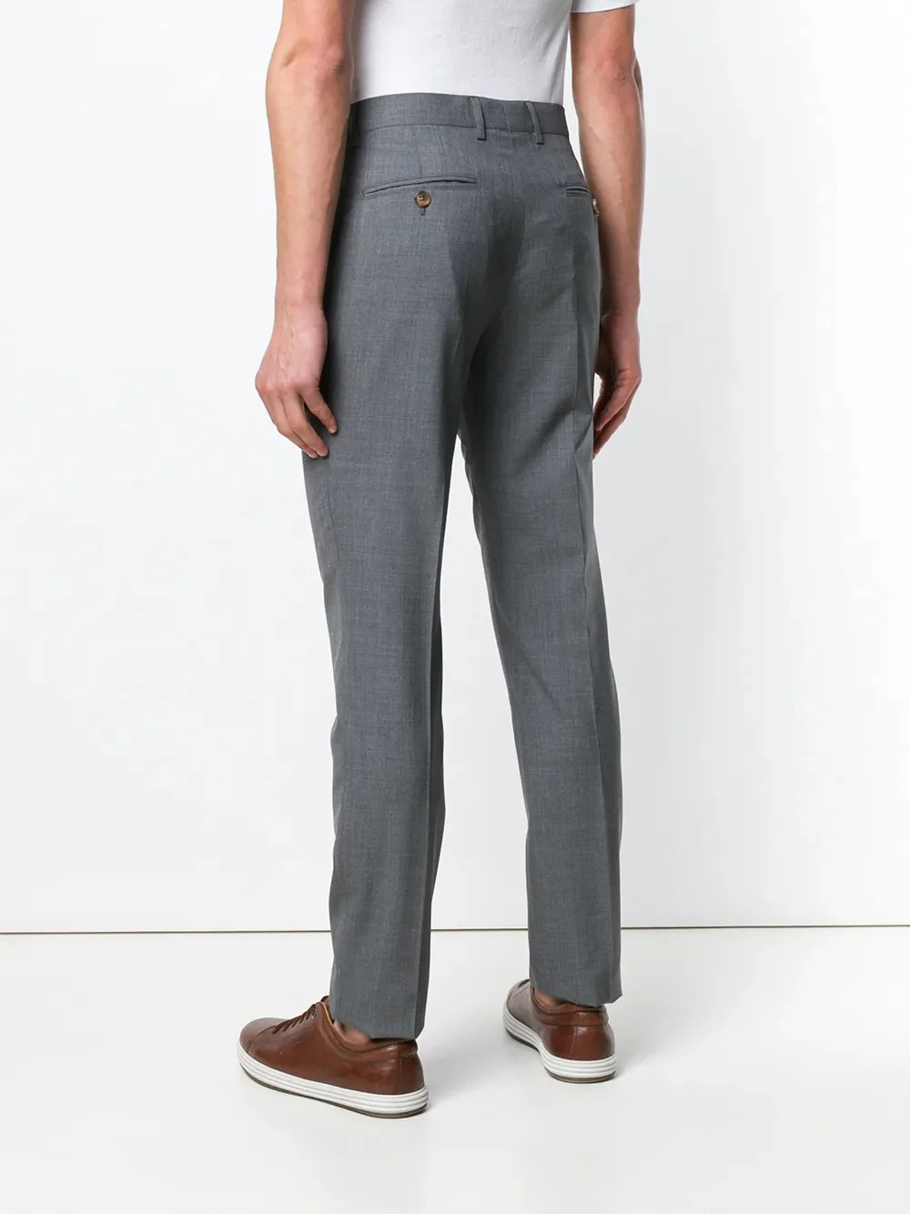 BRUNELLO CUCINELLI MEN'S GRAY TAILORED TROUSERS WITH BUTTON DETAIL - Image 4