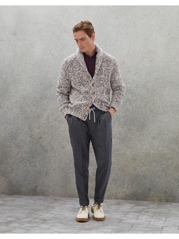 BRUNELLO CUCINELLI MEN'S DARK GREY TAILORED DRAWSTRING TROUSERS - Image 2