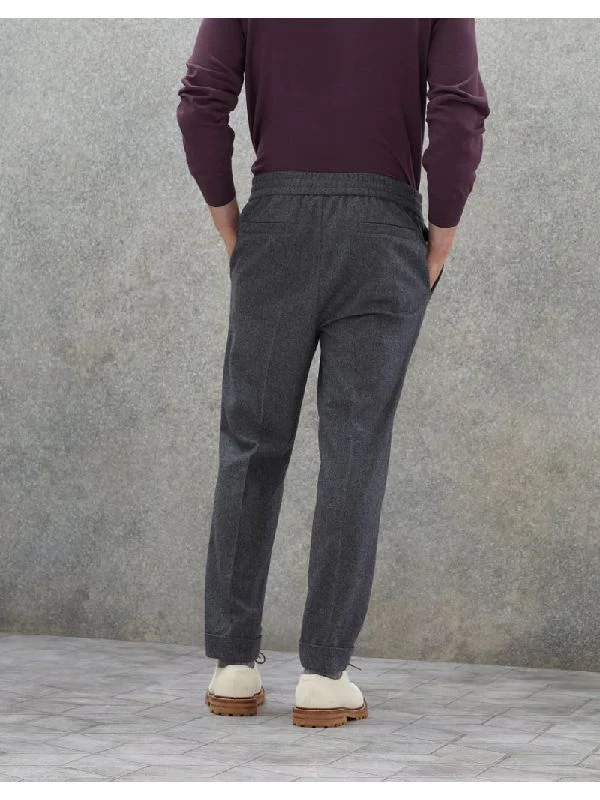 BRUNELLO CUCINELLI MEN'S DARK GREY TAILORED DRAWSTRING TROUSERS - Image 3