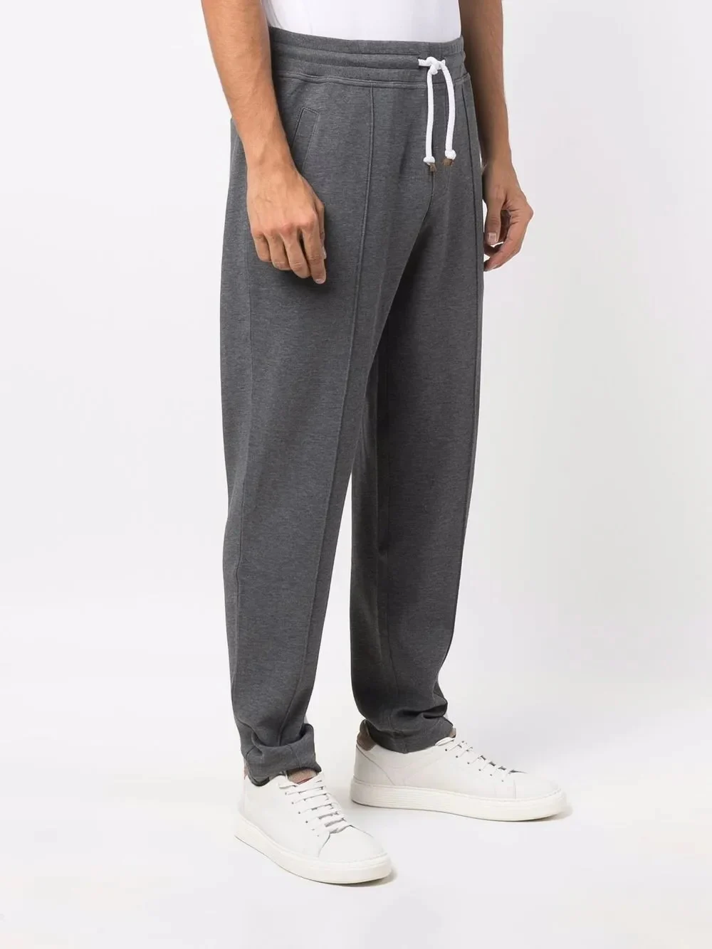 BRUNELLO CUCINELLI MEN'S CHARCOAL DRAWSTRING KNIT TROUSERS - Image 3