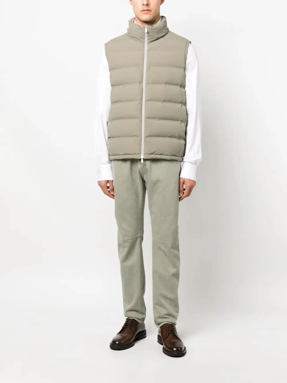 BRUNELLO CUCINELLI MEN'S SAGE GREEN STRAIGHT-LEG TROUSERS - Image 2